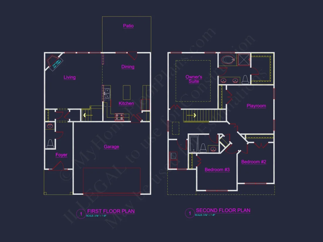 house Plan with 2 Floors, 3 Bedrooms & Bonus Room Designs