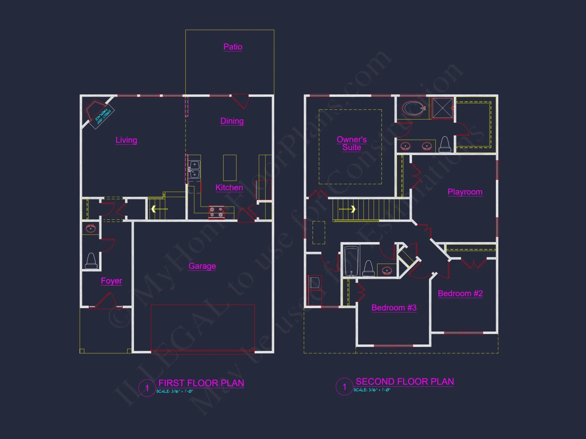 house Plan with 2 Floors, 3 Bedrooms & Bonus Room Designs