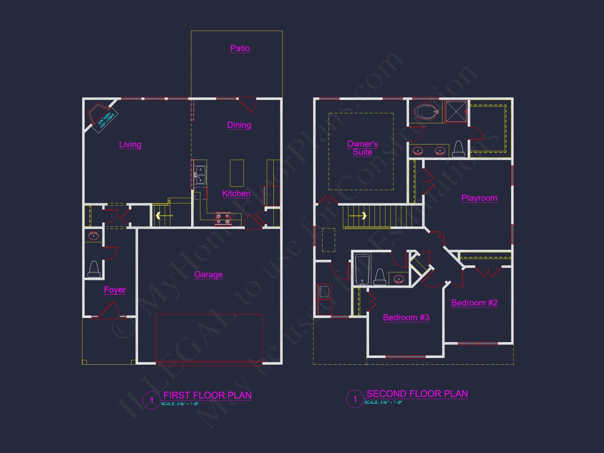 house Plan with 2 Floors, 3 Bedrooms & Bonus Room Designs