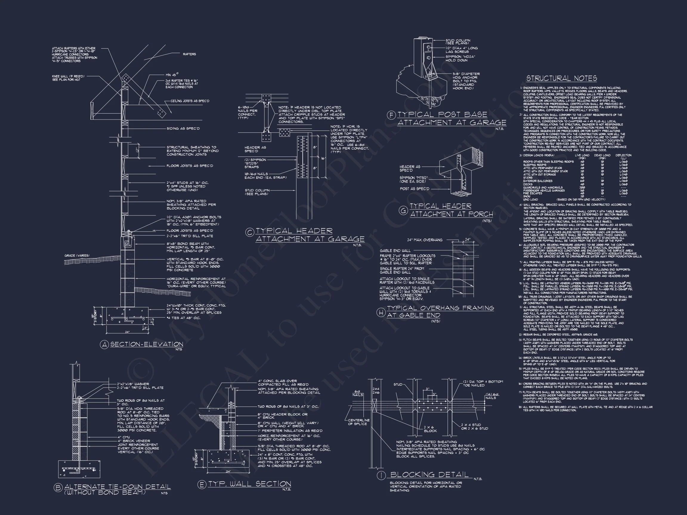 11-1270 HOUSE PLAN -Traditional Craftsman Home Plan - 3-Bed, 2.5-Bath, 2,100 SF 16 Blueprint house Floor Plan CAD Design Featuring 3 Bedrooms