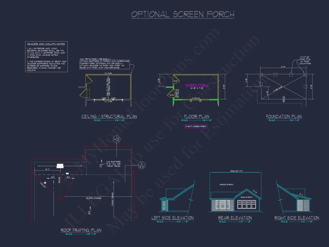 Stylish house Plan: 3-Bedroom CAD Floor Designs & Blueprint