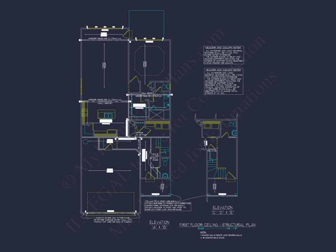 Stylish house Plan: 3-Bedroom CAD Floor Designs & Blueprint