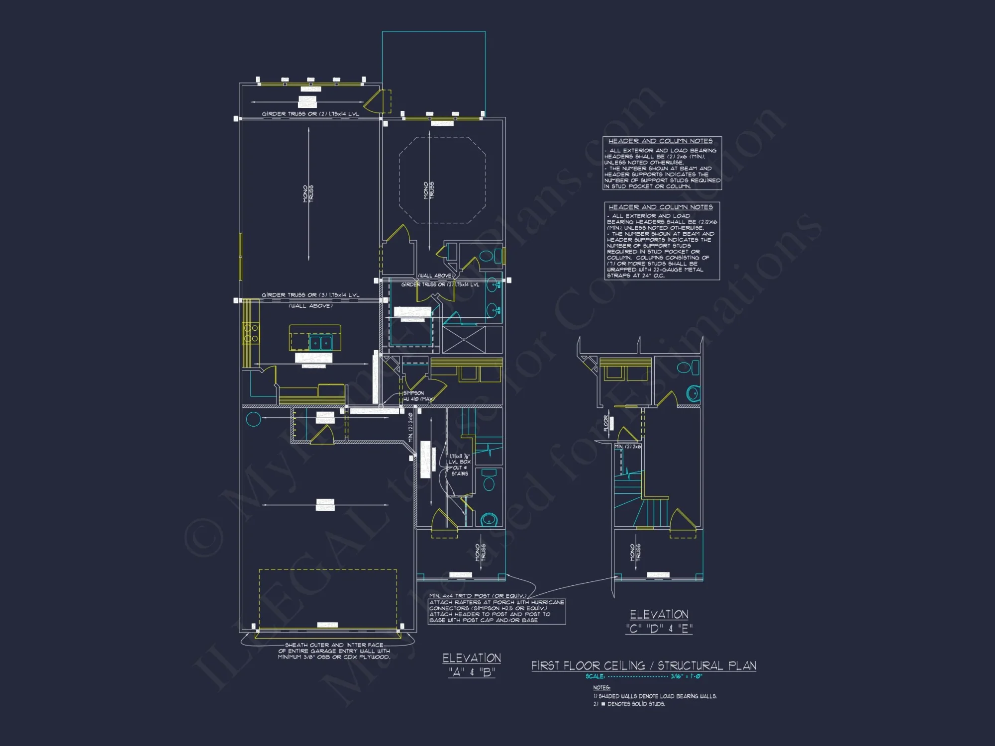 Stylish house Plan: 3-Bedroom CAD Floor Designs & Blueprint