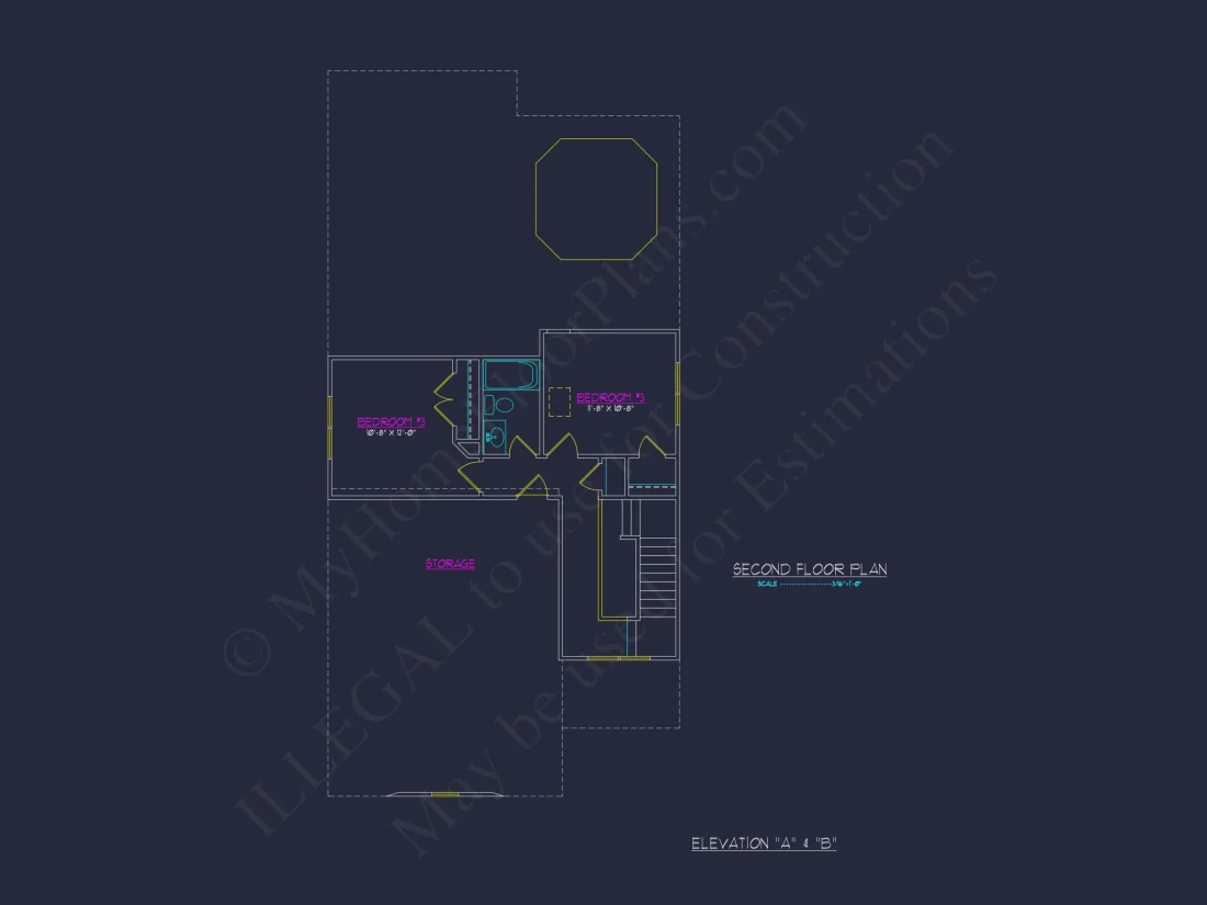 Stylish house Plan: 3-Bedroom CAD Floor Designs & Blueprint