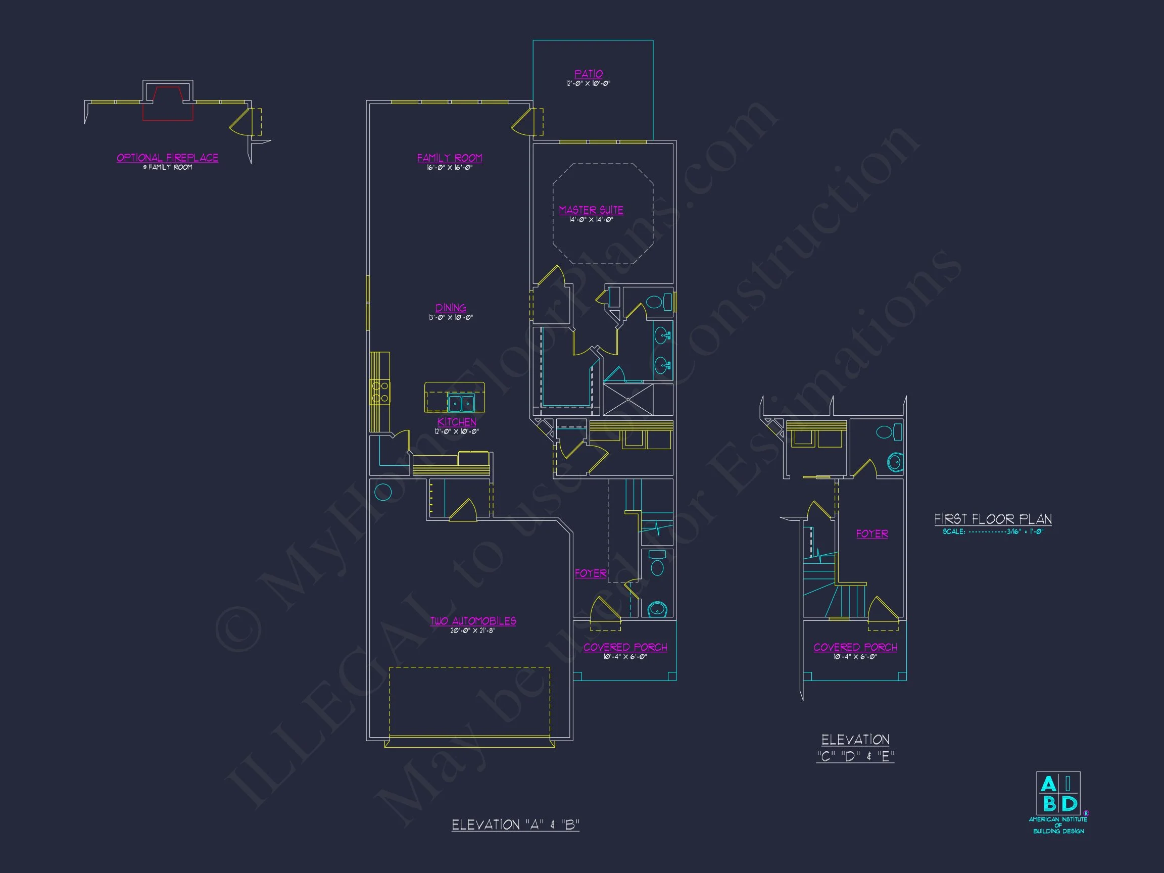Stylish house Plan: 3-Bedroom CAD Floor Designs & Blueprint