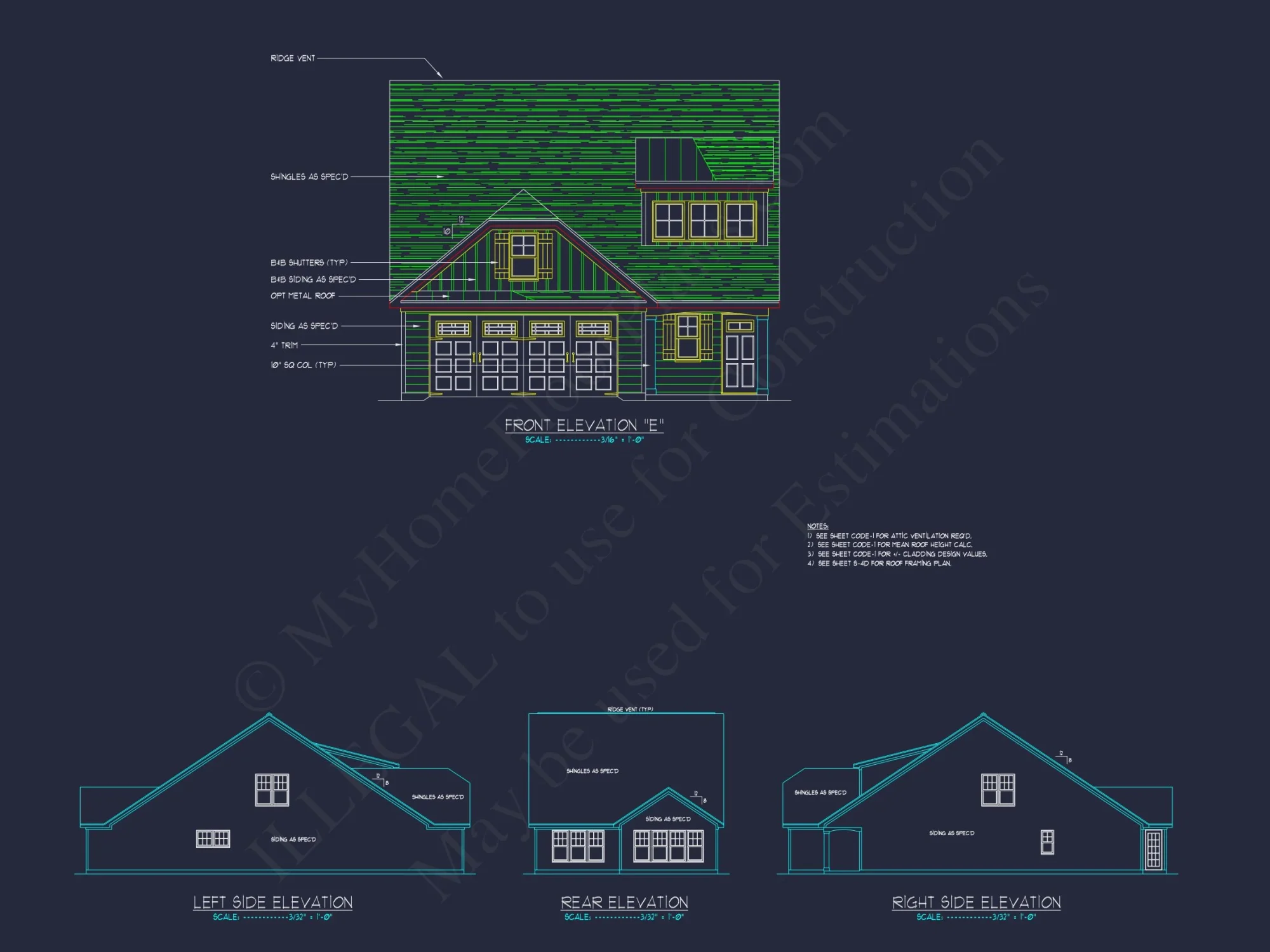 Stylish house Plan: 3-Bedroom CAD Floor Designs & Blueprint