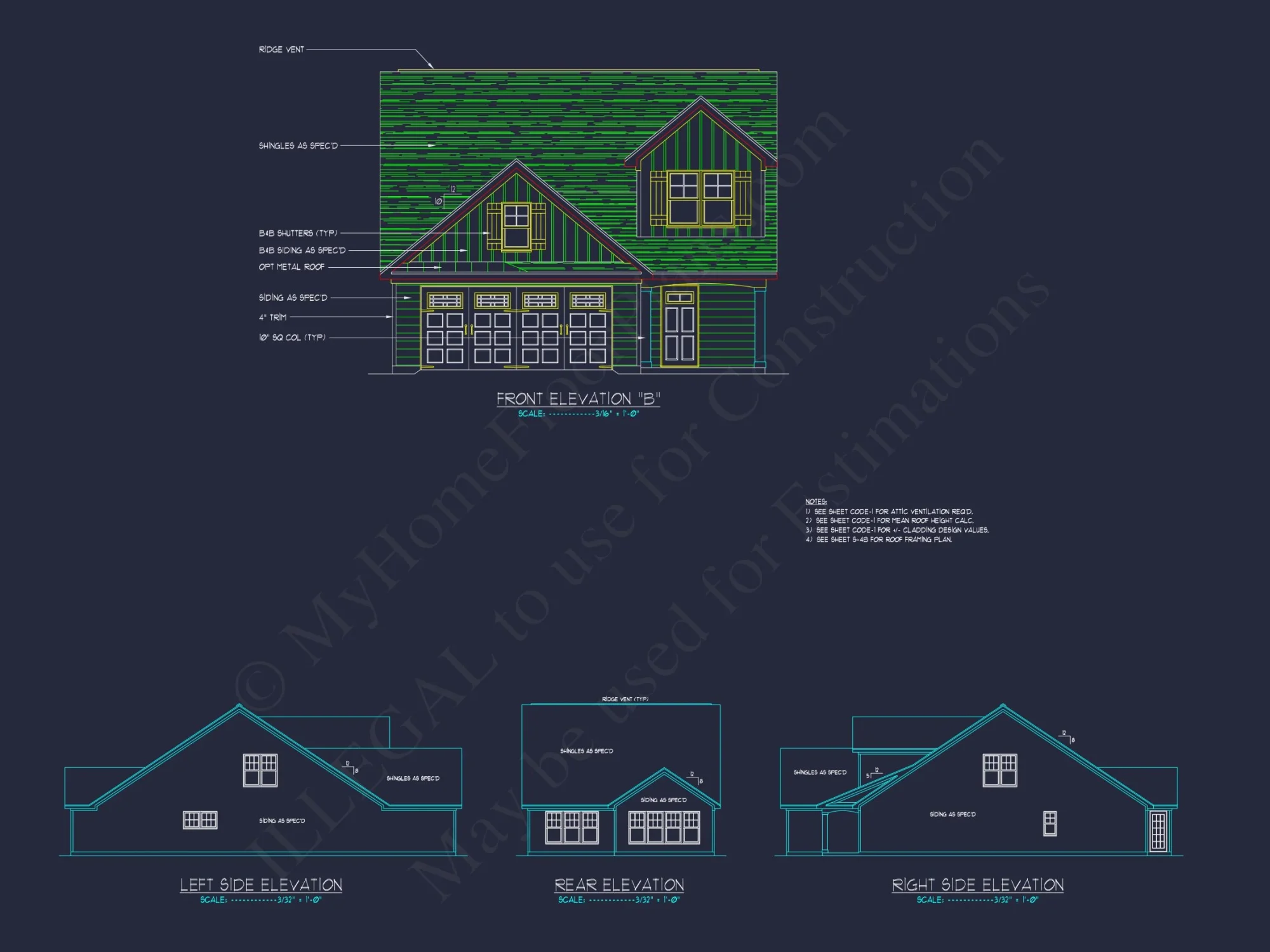 Stylish house Plan: 3-Bedroom CAD Floor Designs & Blueprint