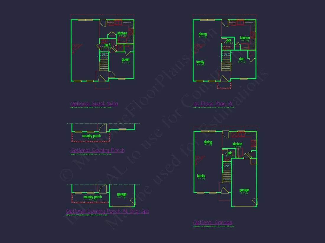 Colonial Revival house Plan with CAD Blueprint and Design