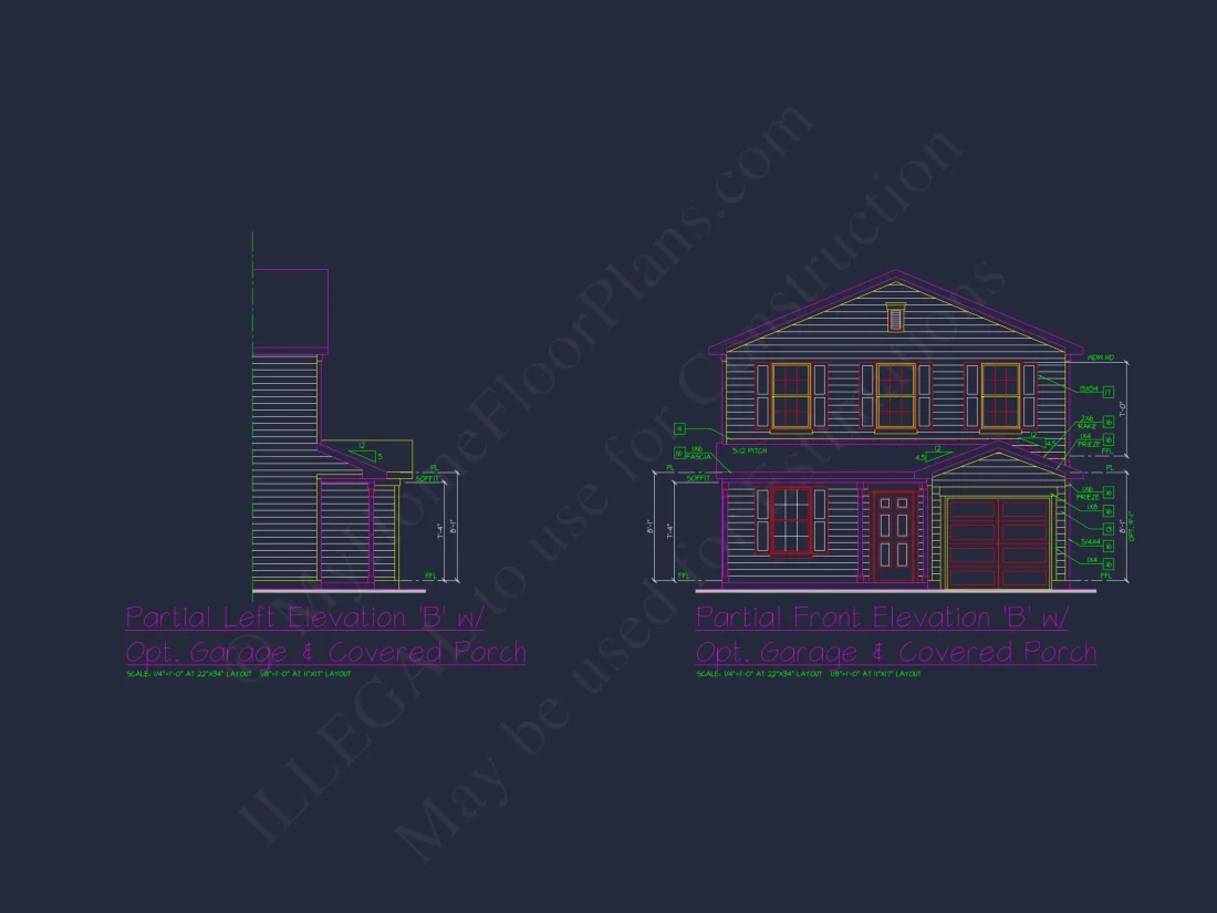 Colonial Revival house Plan with CAD Blueprint and Design