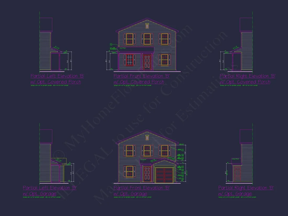 Colonial Revival house Plan with CAD Blueprint and Design