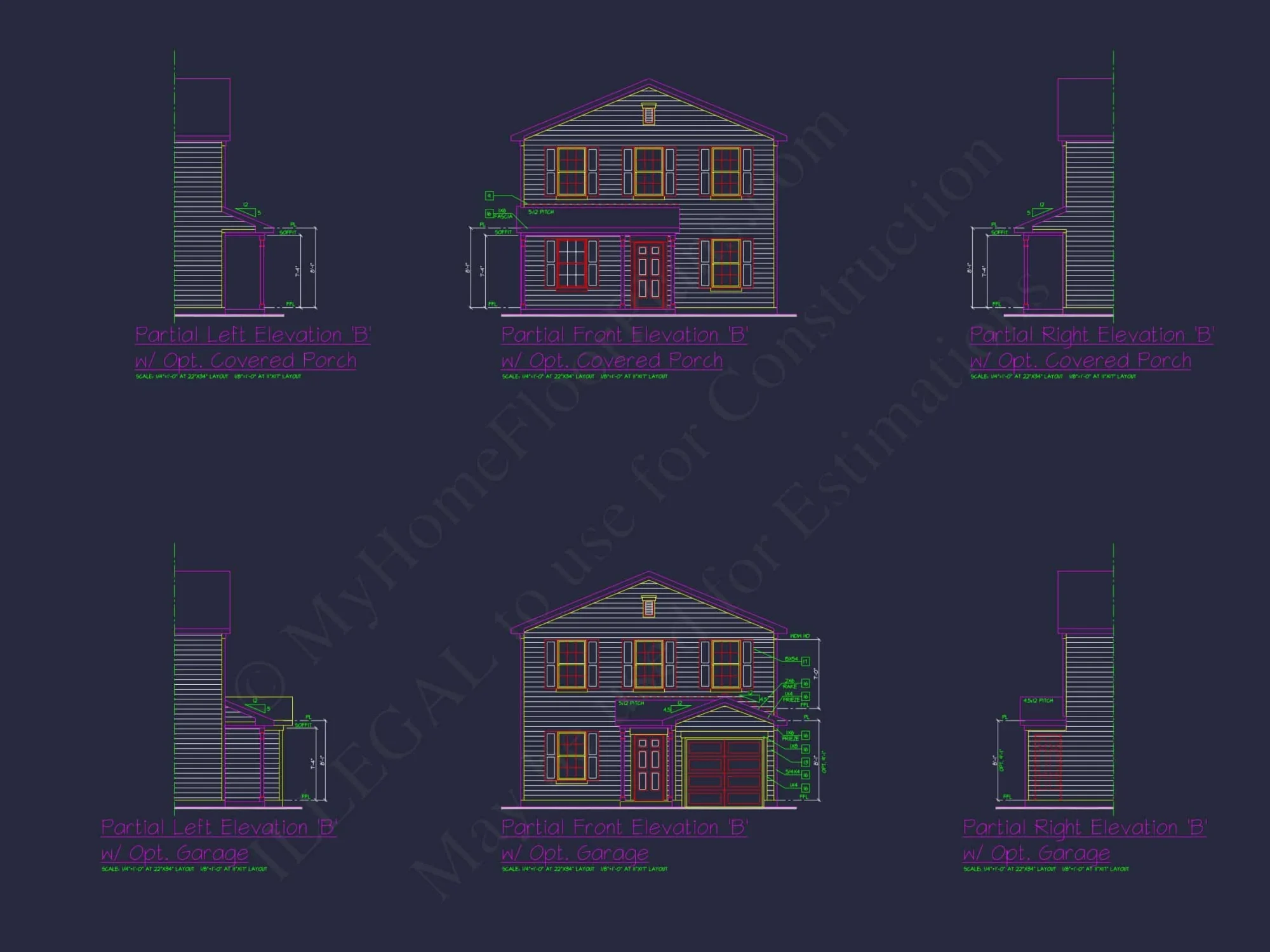 Colonial Revival house Plan with CAD Blueprint and Design