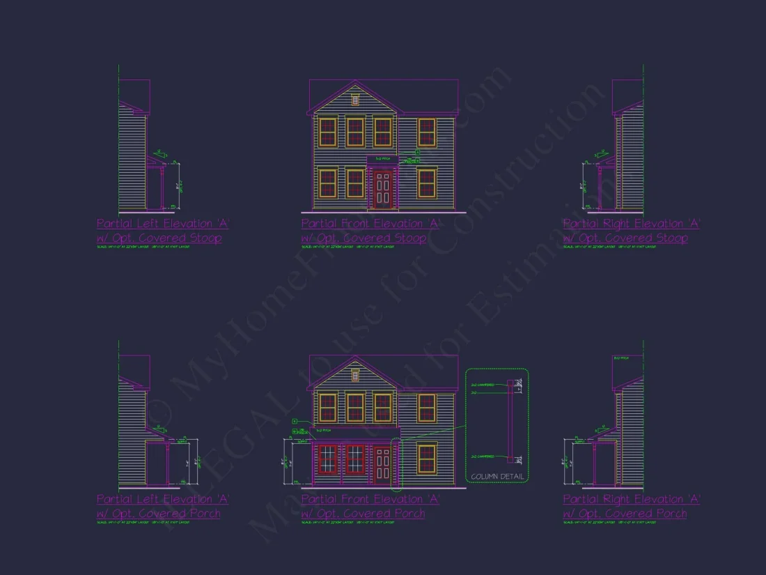 Colonial Revival house Plan with CAD Blueprint and Design
