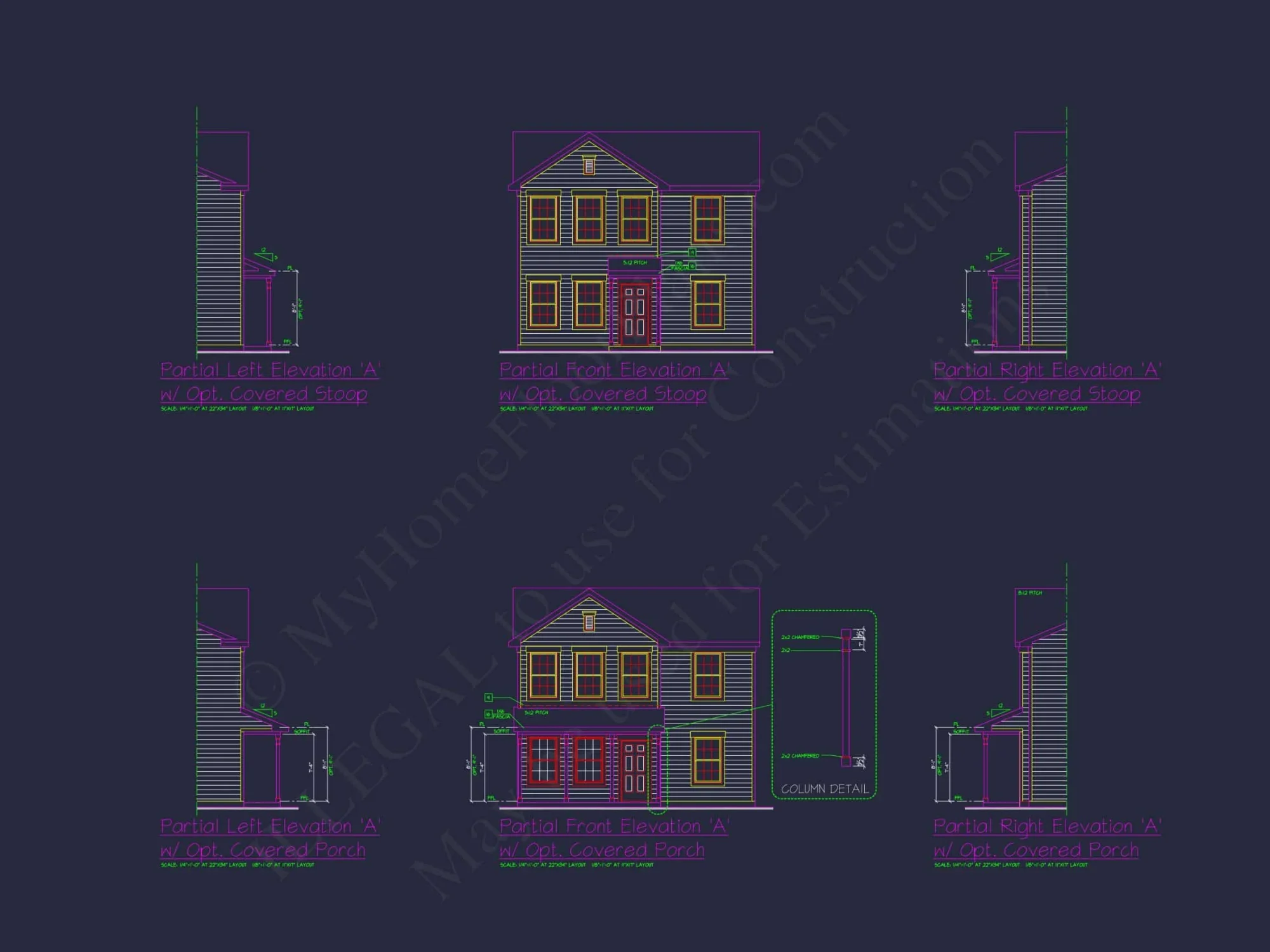 Colonial Revival house Plan with CAD Blueprint and Design
