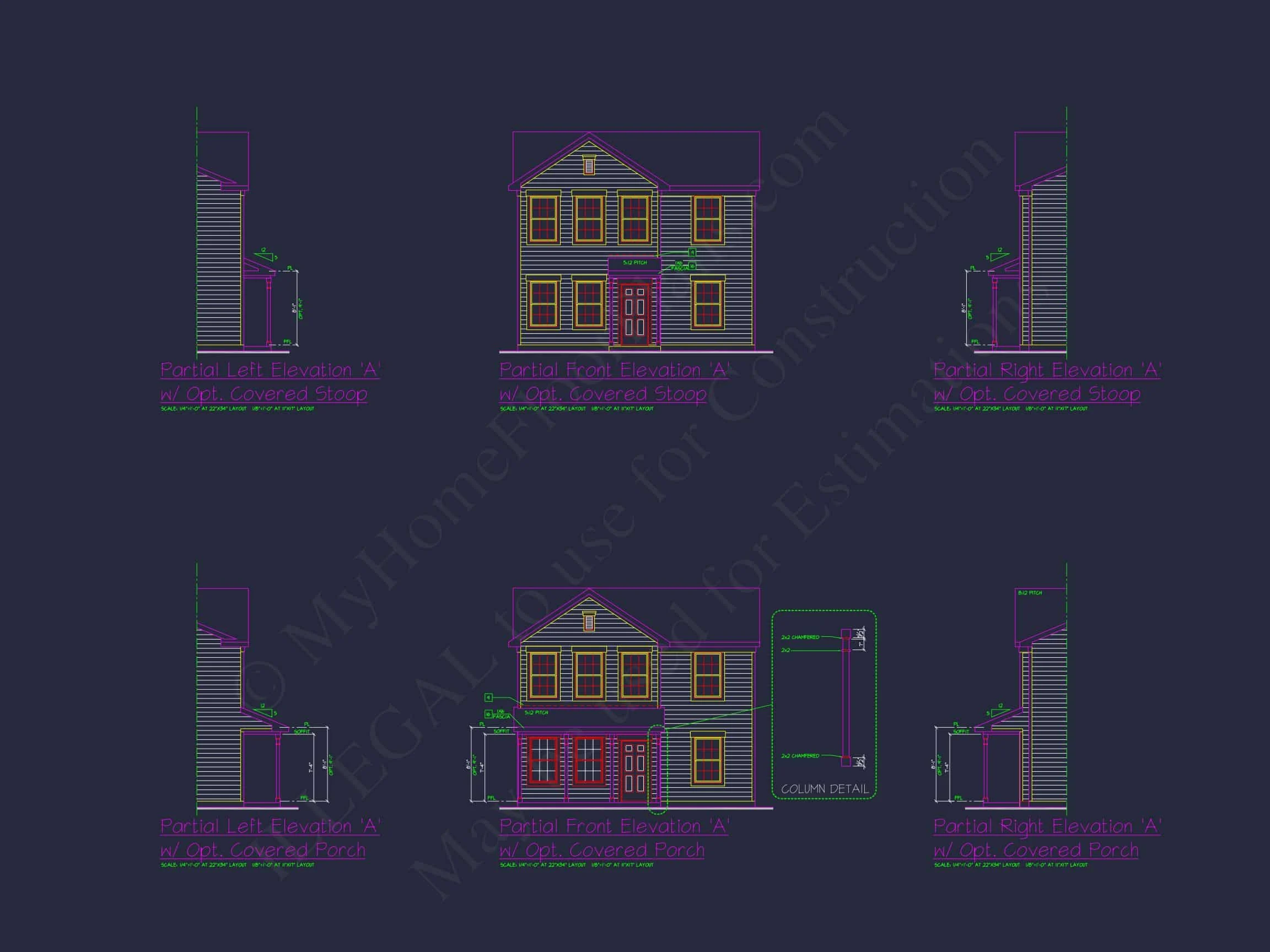 11-1020 HOUSE PLAN -Traditional Colonial Home Plan - 3-Bed, 2.5-Bath, 1,190 SF 5 Colonial Revival house Plan with CAD Blueprint and Design
