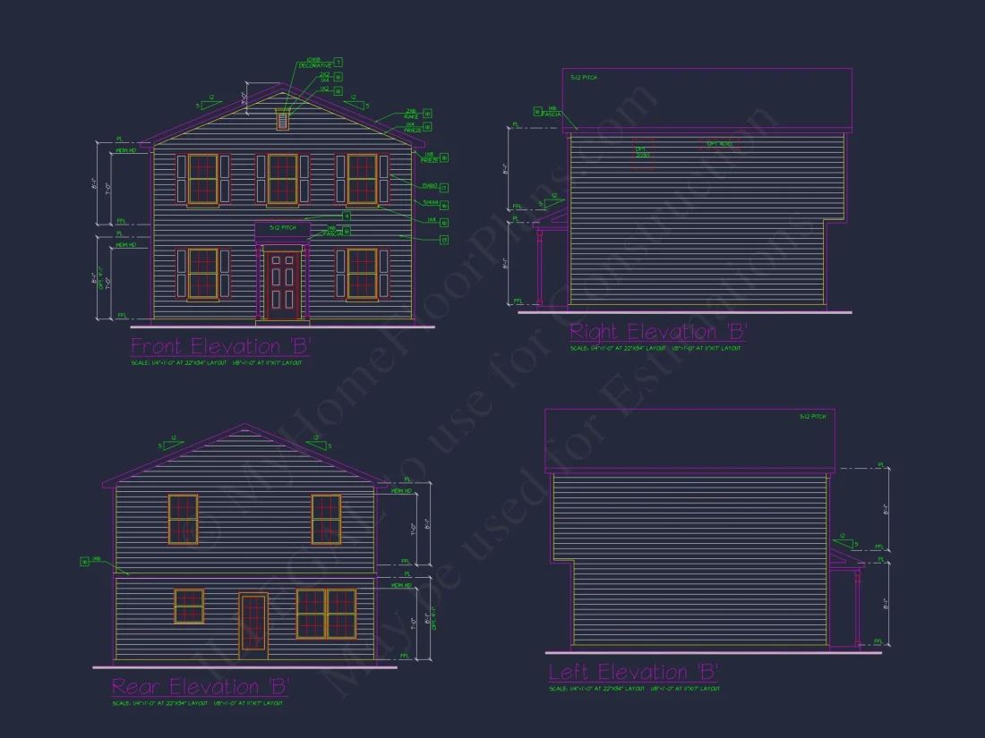 Colonial Revival house Plan with CAD Blueprint and Design