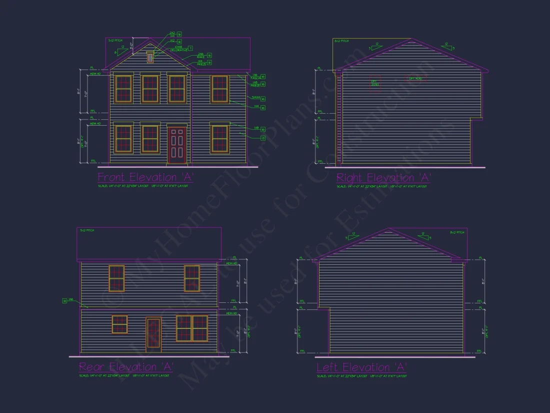 Colonial Revival house Plan with CAD Blueprint and Design
