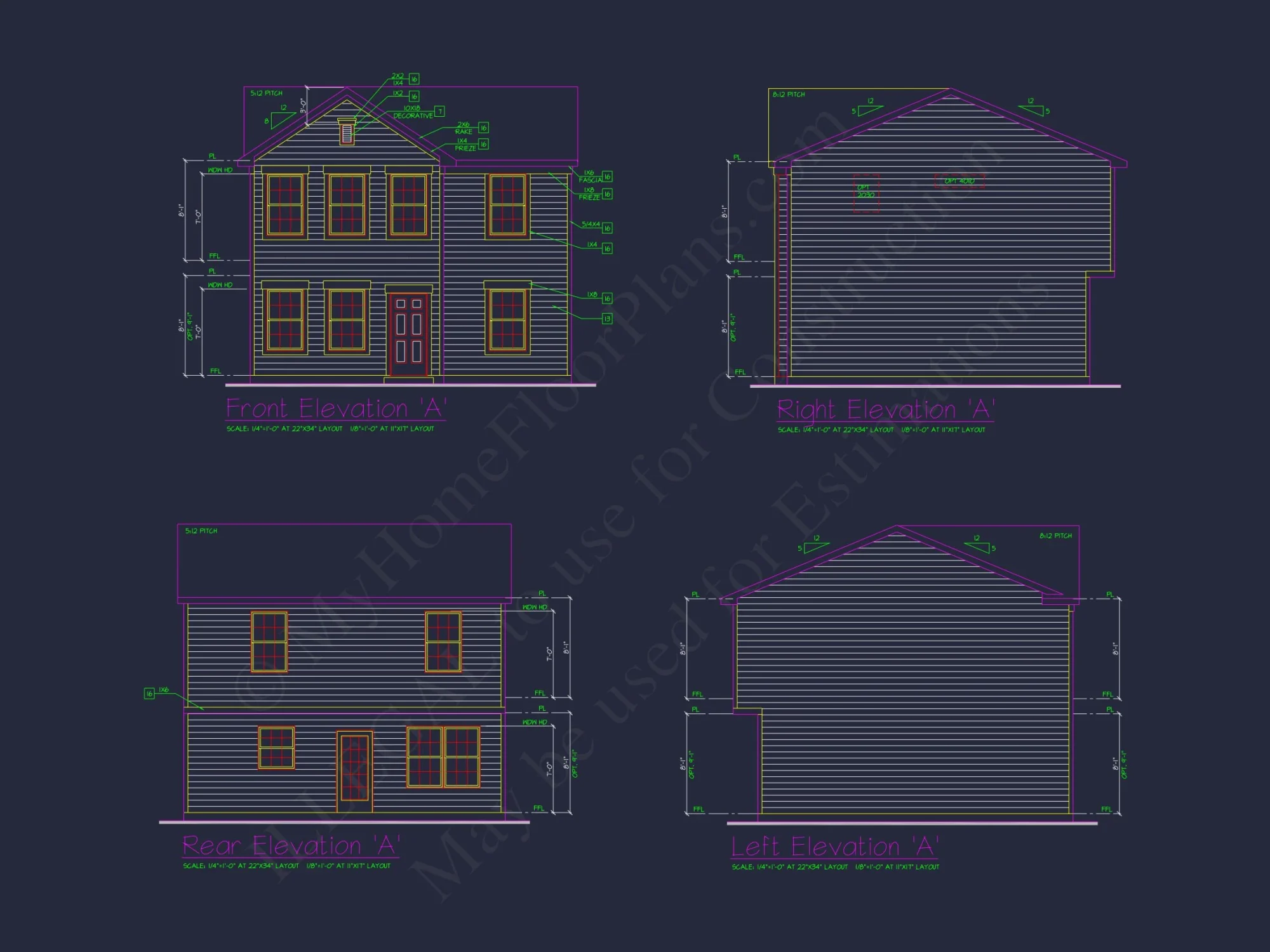 Colonial Revival house Plan with CAD Blueprint and Design