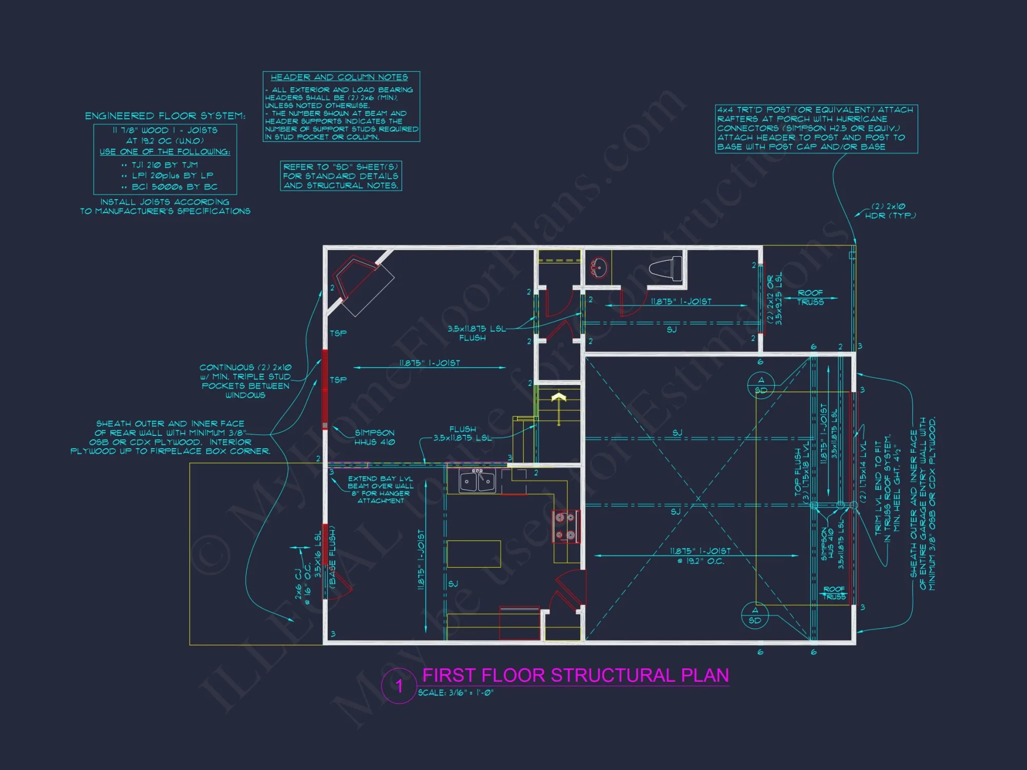 Modern Craftsman house Plan with Open Floor and CAD Blueprint