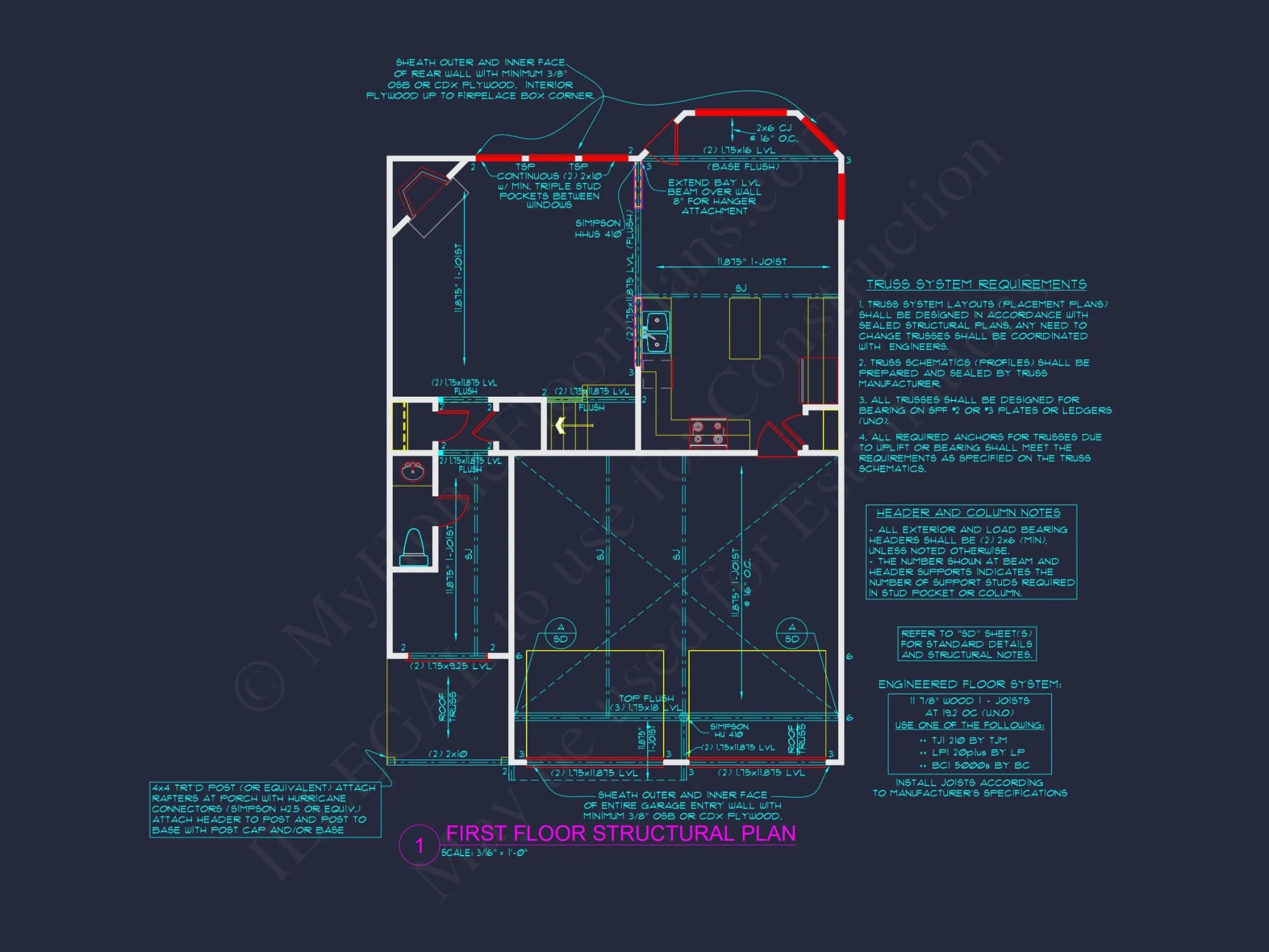 Traditional Craftsman house Floor Plan with Architectural Designs