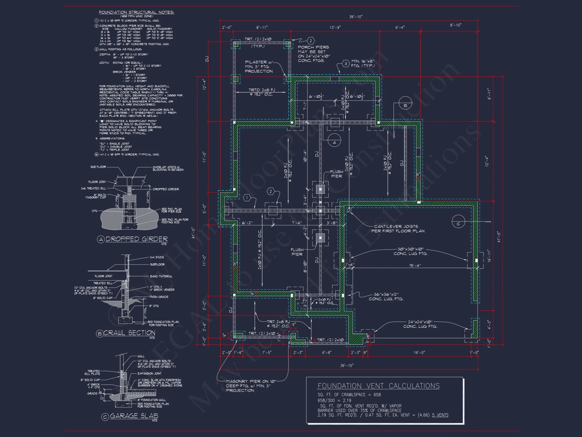 2-Story Farmhouse house Plan w/Open Floor Plan & Attic (2294 sq ft)