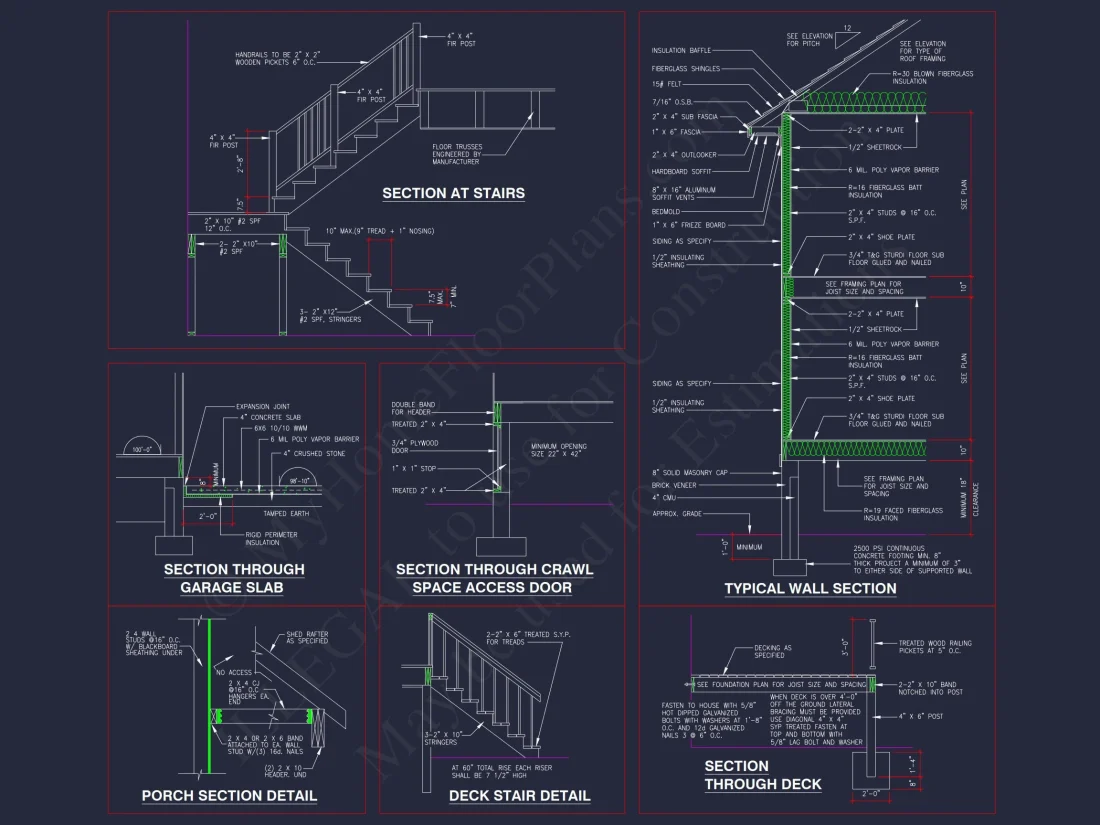 2-Story Farmhouse house Plan w/Open Floor Plan & Attic (2294 sq ft)