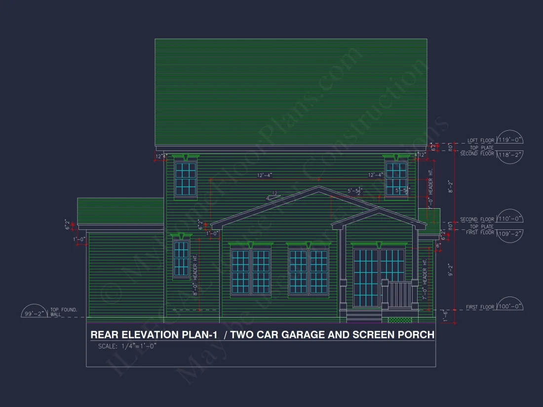 2-Story Farmhouse house Plan w/Open Floor Plan & Attic (2294 sq ft)