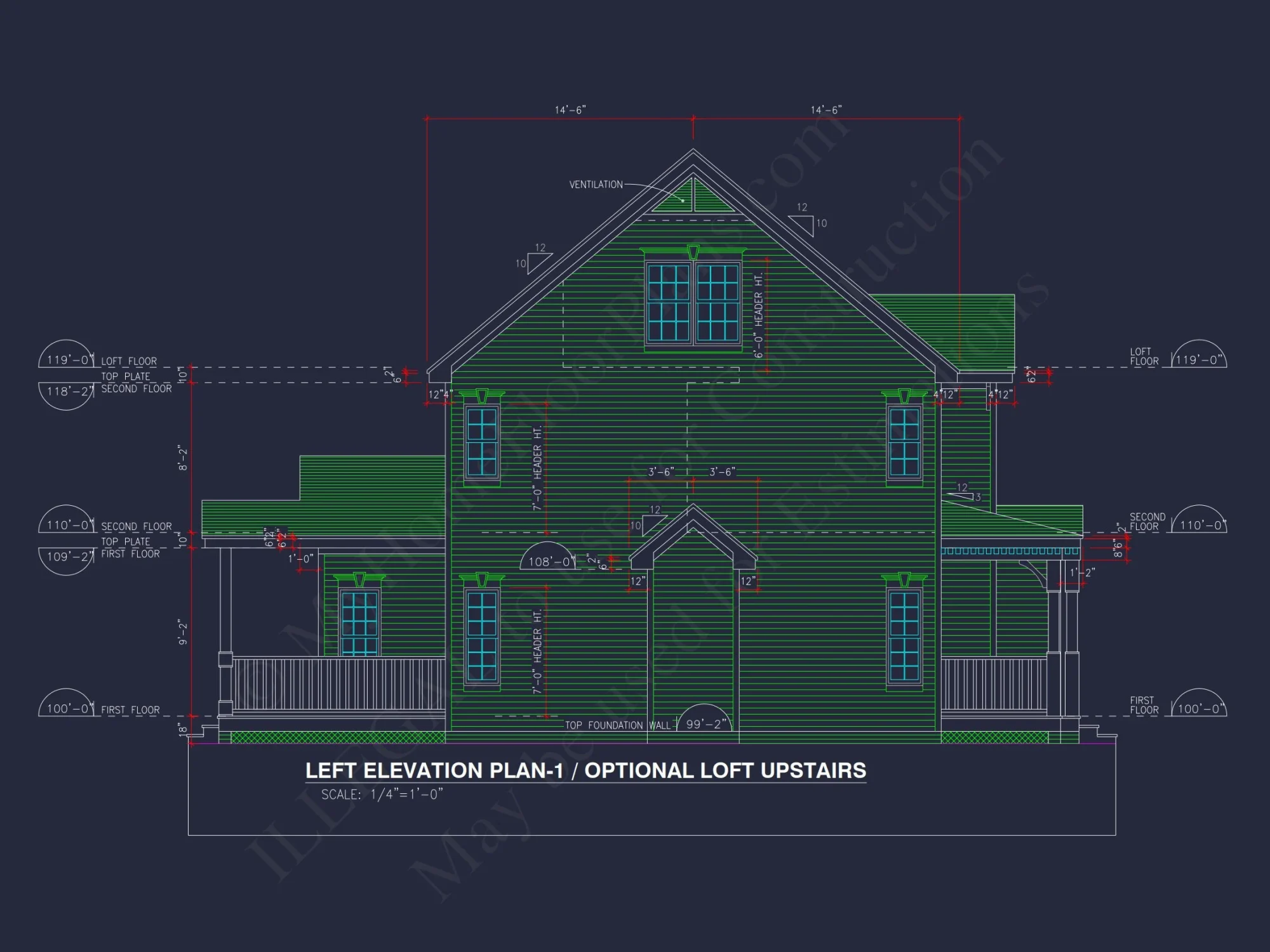 2-Story Farmhouse house Plan w/Open Floor Plan & Attic (2294 sq ft)