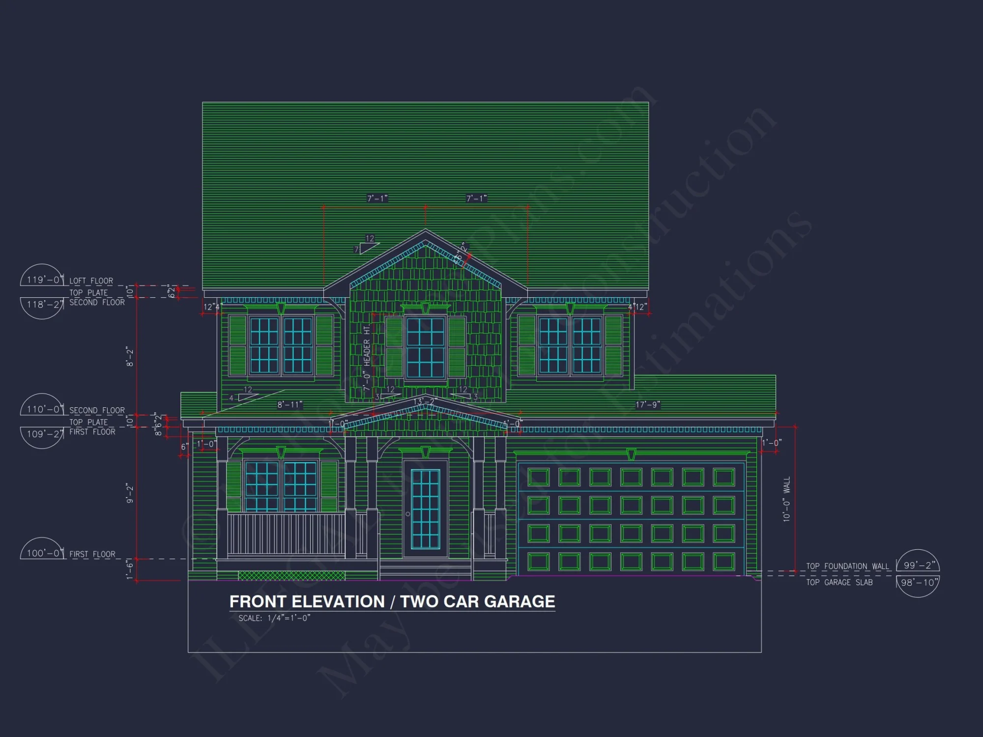 2-Story Farmhouse house Plan w/Open Floor Plan & Attic (2294 sq ft)