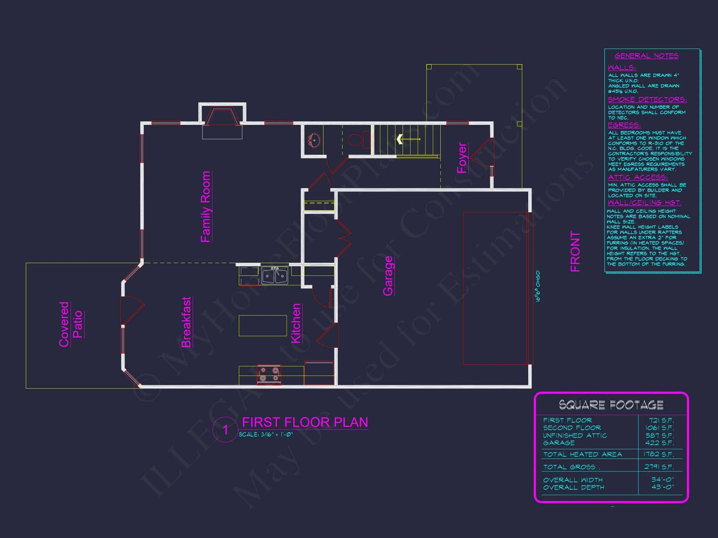 10-1552 HOUSE PLAN -Traditional Colonial Home Plan - 3-Bed, 2.5-Bath, 1,782 SF 4 Efficient 2-Story house Plan with CAD Blueprints and Features