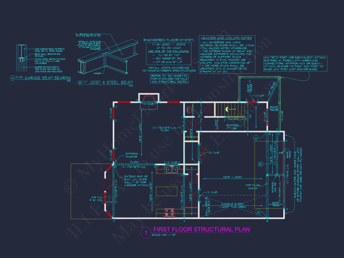 Traditional house Plan with Open Floor Design and CAD Blueprints