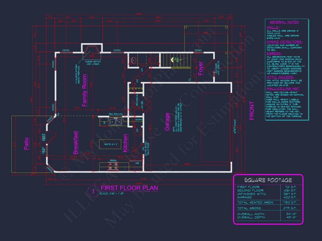 Traditional house Plan with Open Floor Design and CAD Blueprints