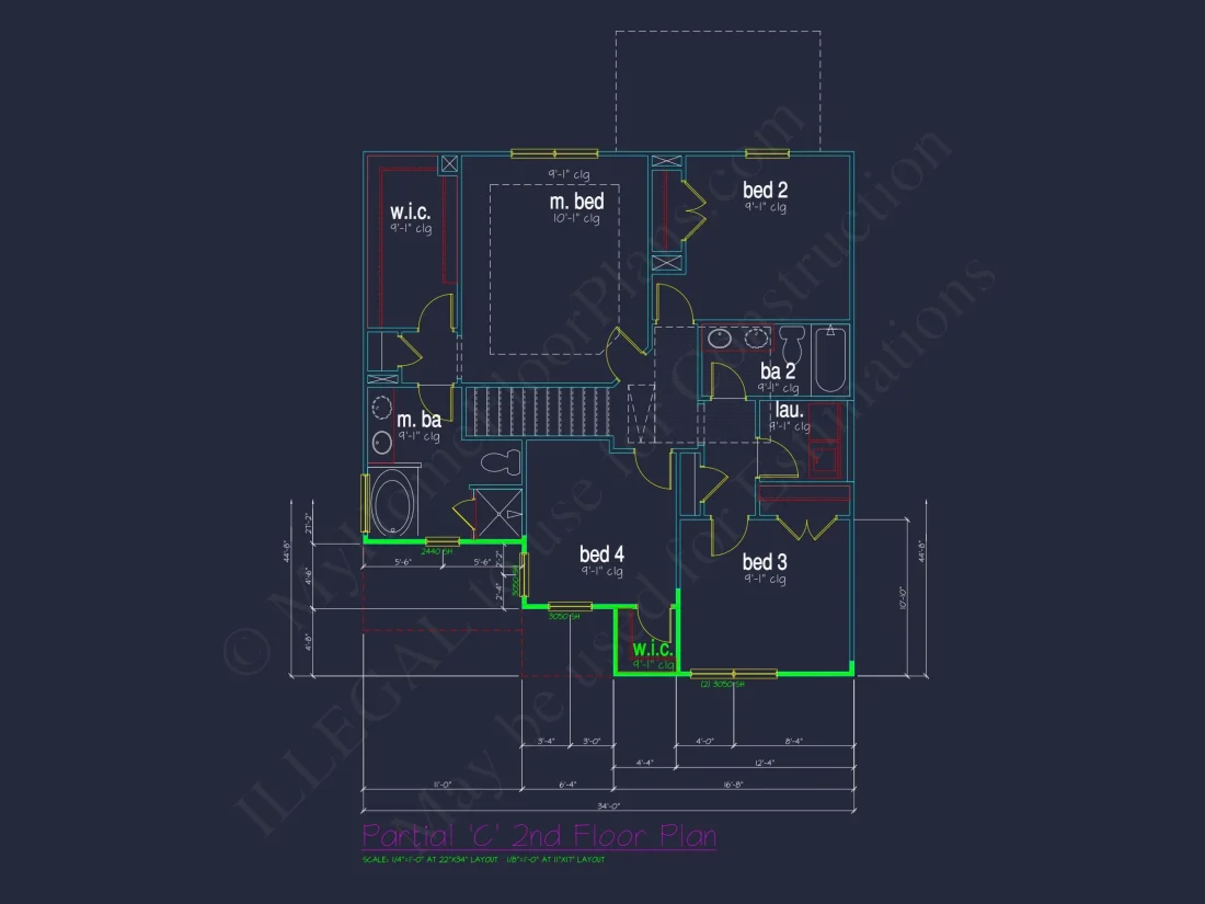 Classic 2-Story house Plan: 4 Beds, 2289 sq ft Blueprint
