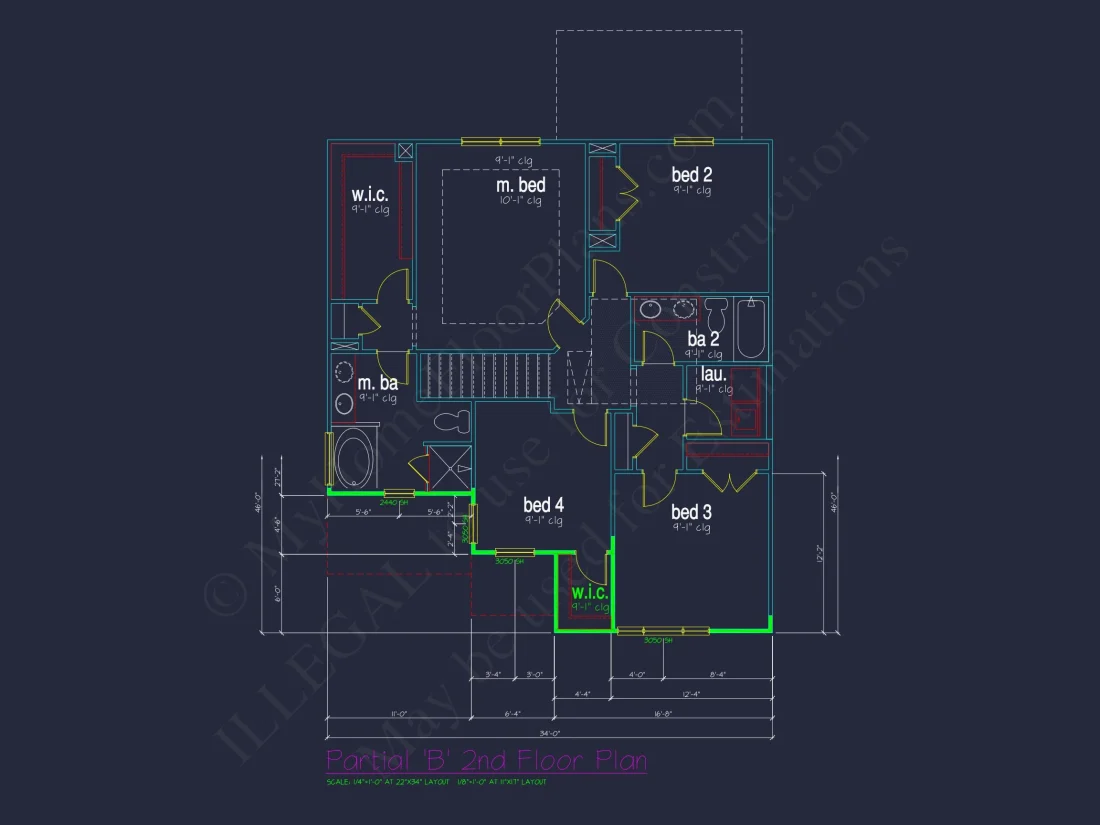 Classic 2-Story house Plan: 4 Beds, 2289 sq ft Blueprint
