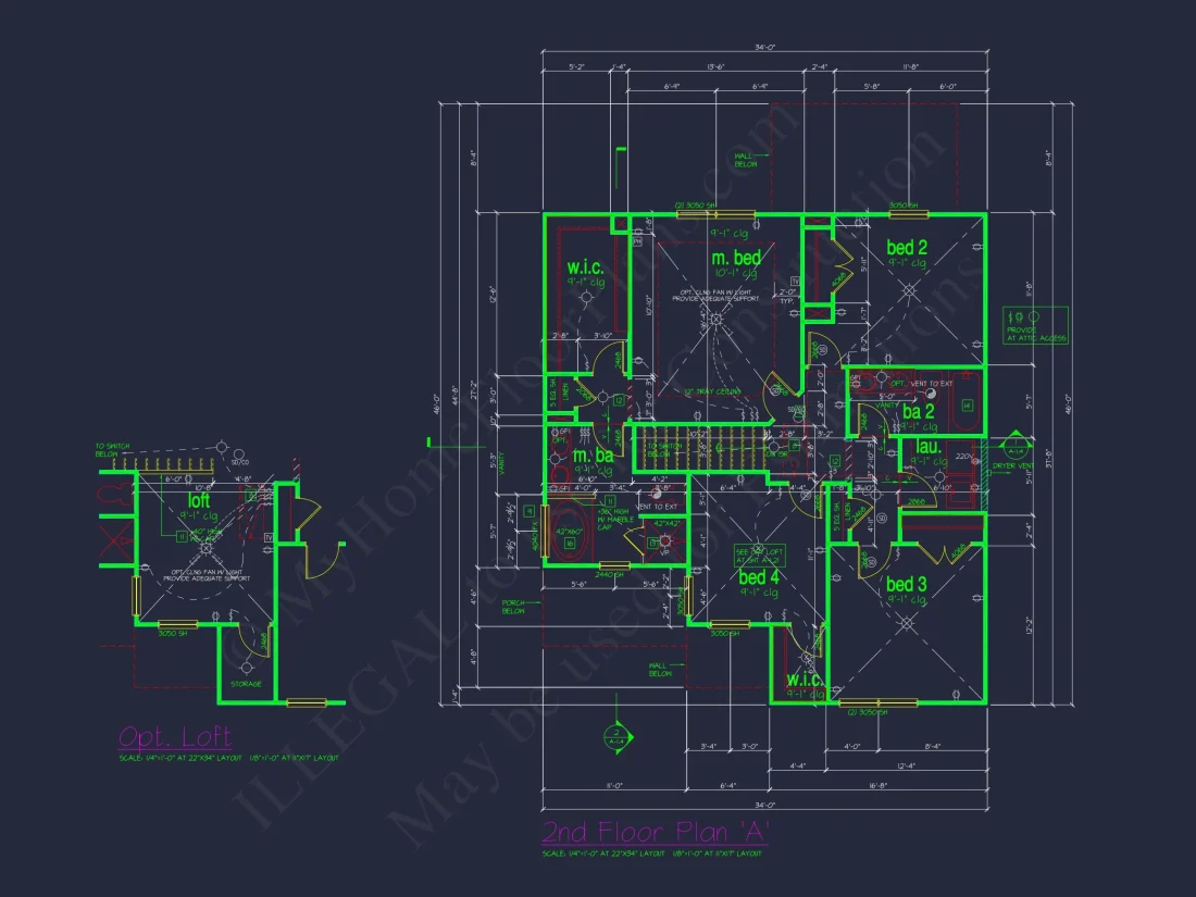 Classic 2-Story house Plan: 4 Beds, 2289 sq ft Blueprint
