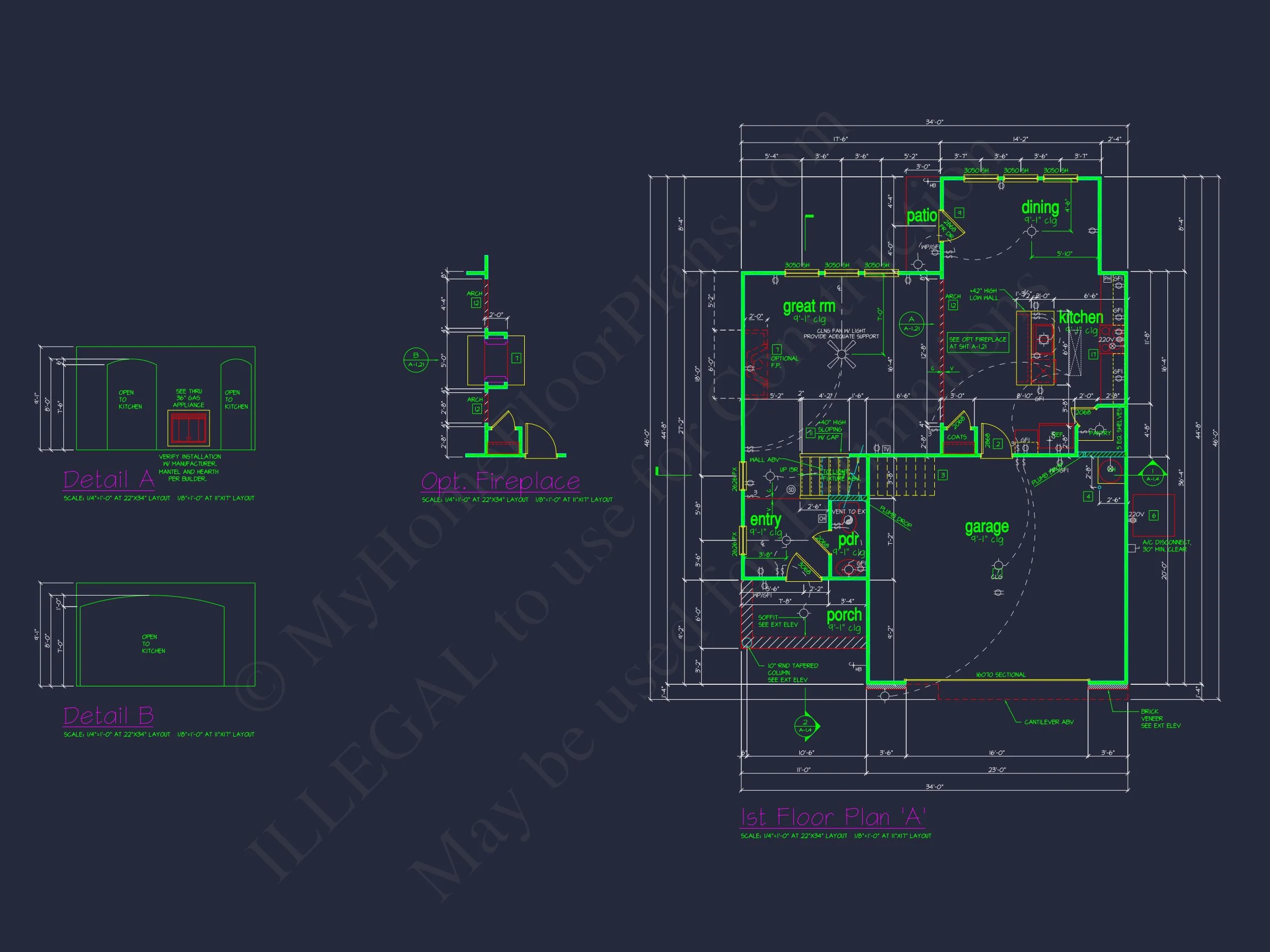Classic 2-Story house Plan: 4 Beds, 2289 sq ft Blueprint