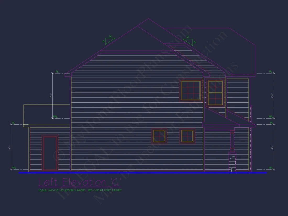 Classic 2-Story house Plan: 4 Beds, 2289 sq ft Blueprint