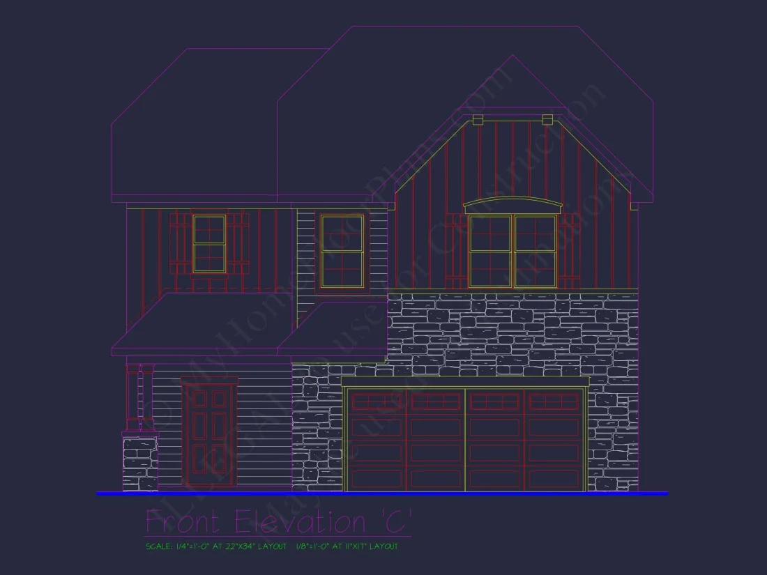 Classic 2-Story house Plan: 4 Beds, 2289 sq ft Blueprint