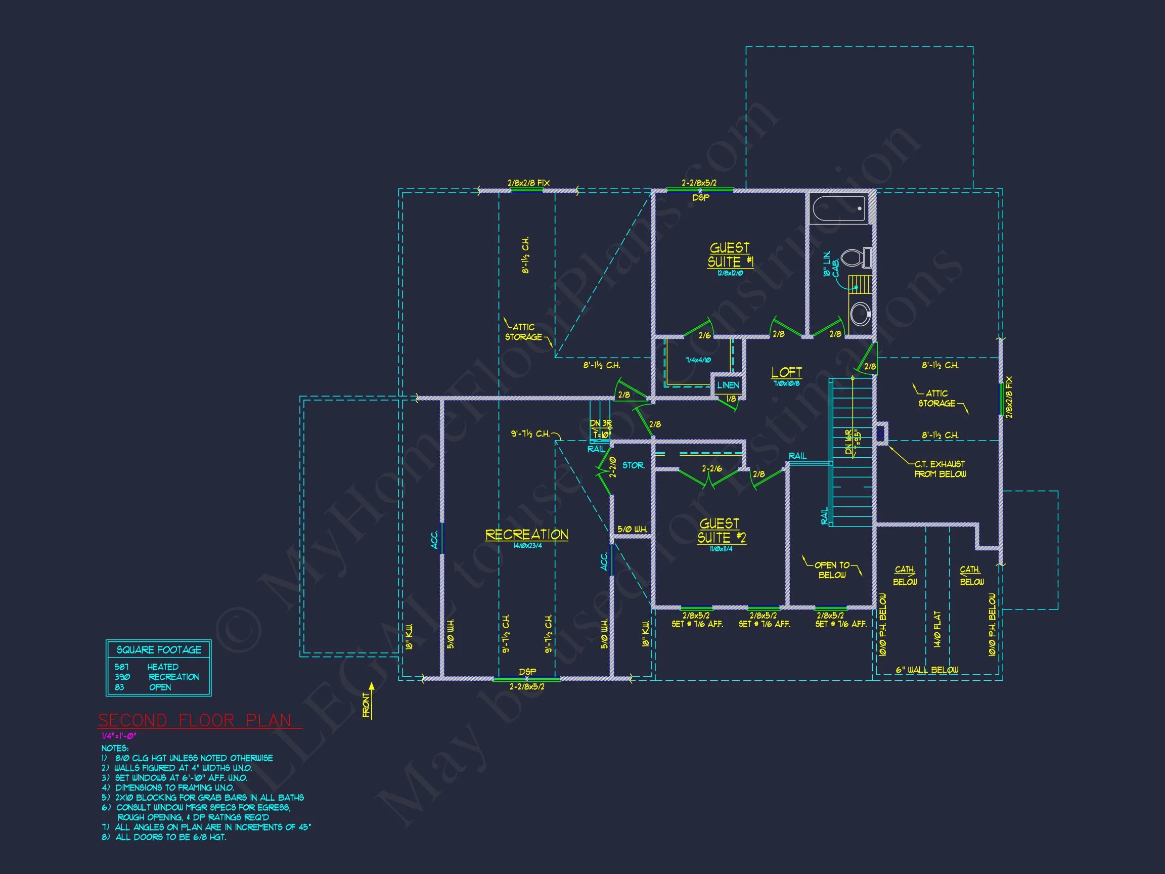 "2-story modern house plan with detailed CAD blueprint"