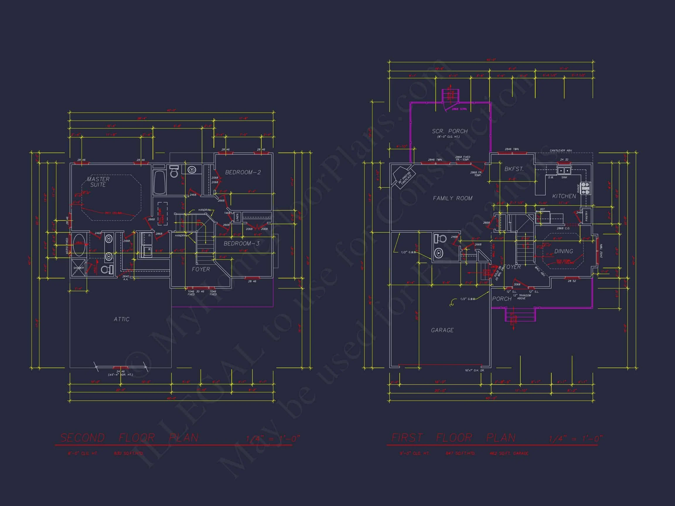 9-1815 HOUSE PLAN -Traditional Home Plan - 3-Bed, 2.5-Bath, 1,950 SF 7 2-Story house Plan with 3 Bedrooms, CAD Designs & Blueprint