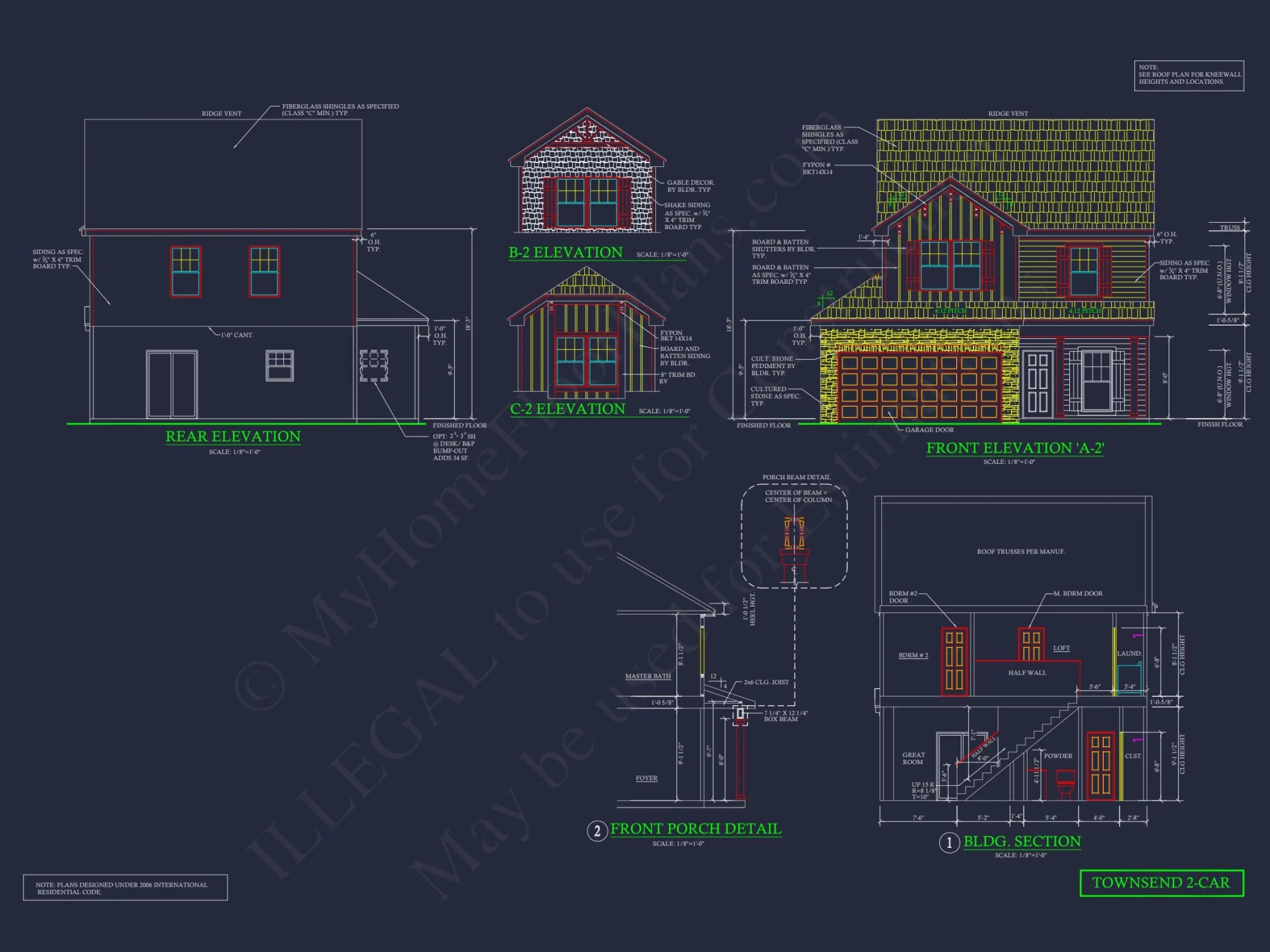 Craftsman house Floor Plan with 2 Stories and 3 Bedrooms