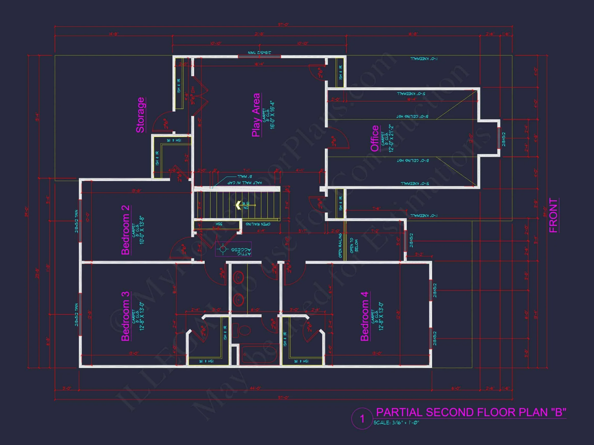 Traditional house Plan with 4 Beds, 2.5 Baths, and CAD Designs