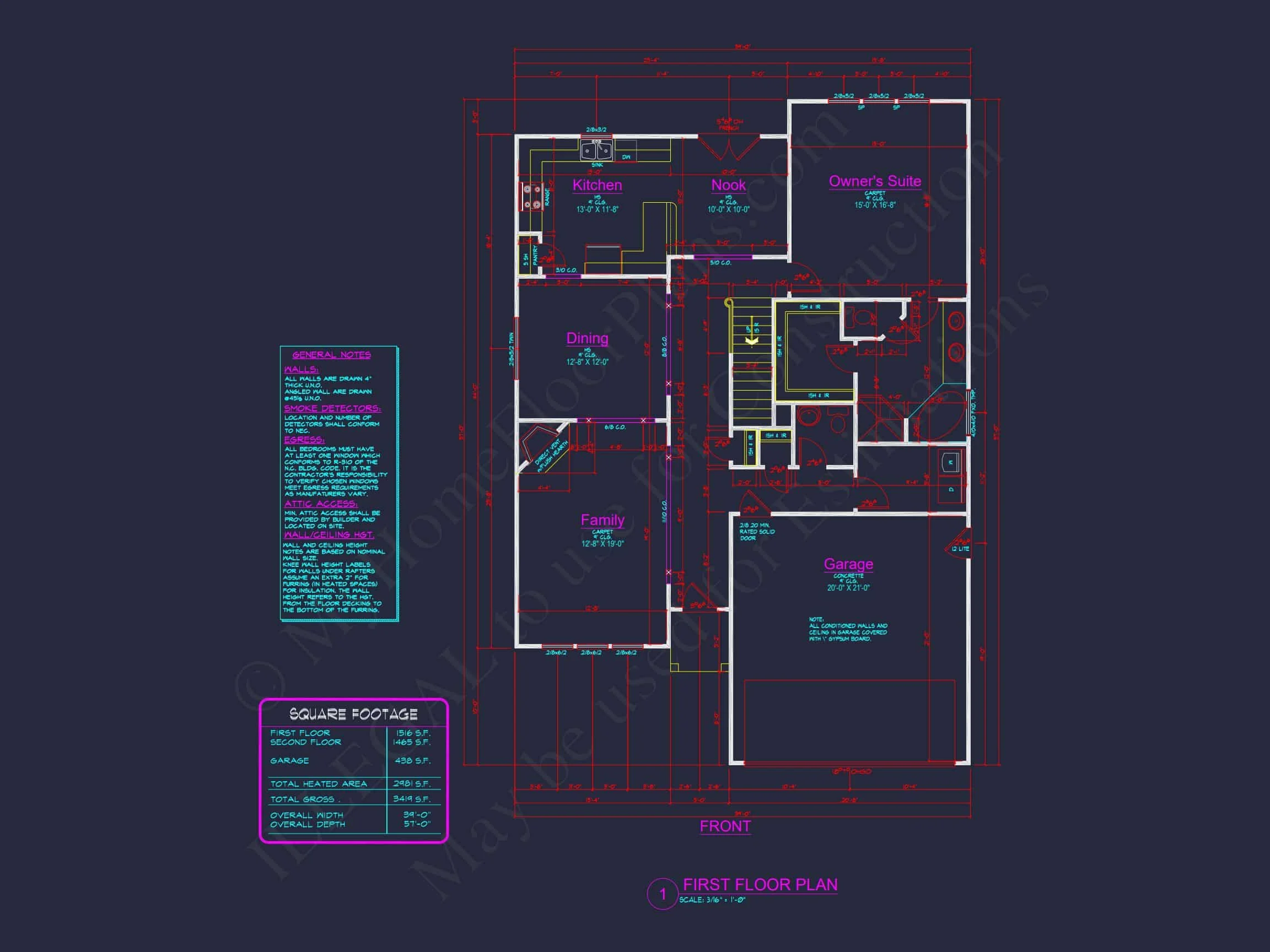 Traditional house Plan with 4 Beds, 2.5 Baths, and CAD Designs