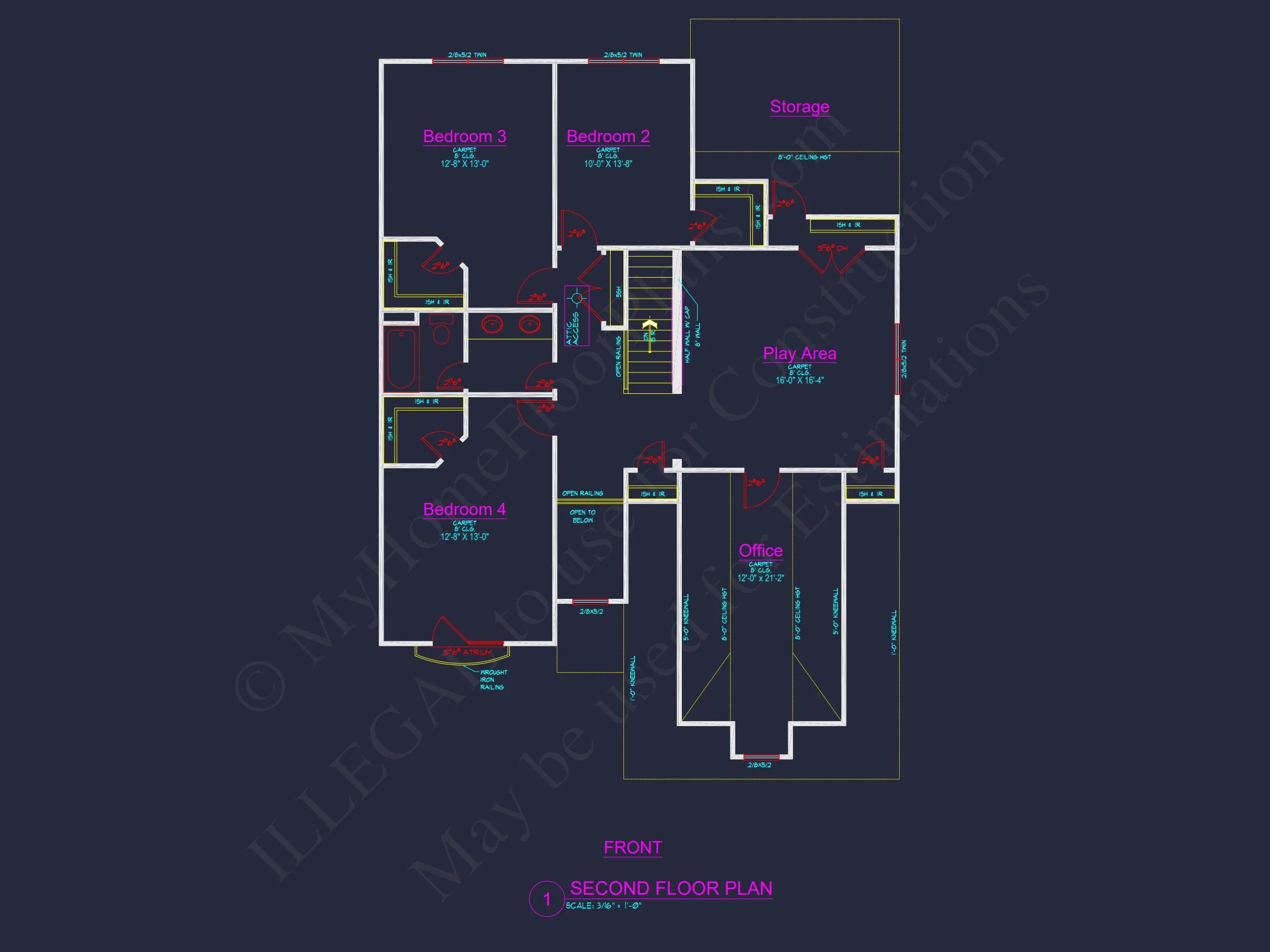Traditional house Plan with 4 Beds, 2.5 Baths, and CAD Designs