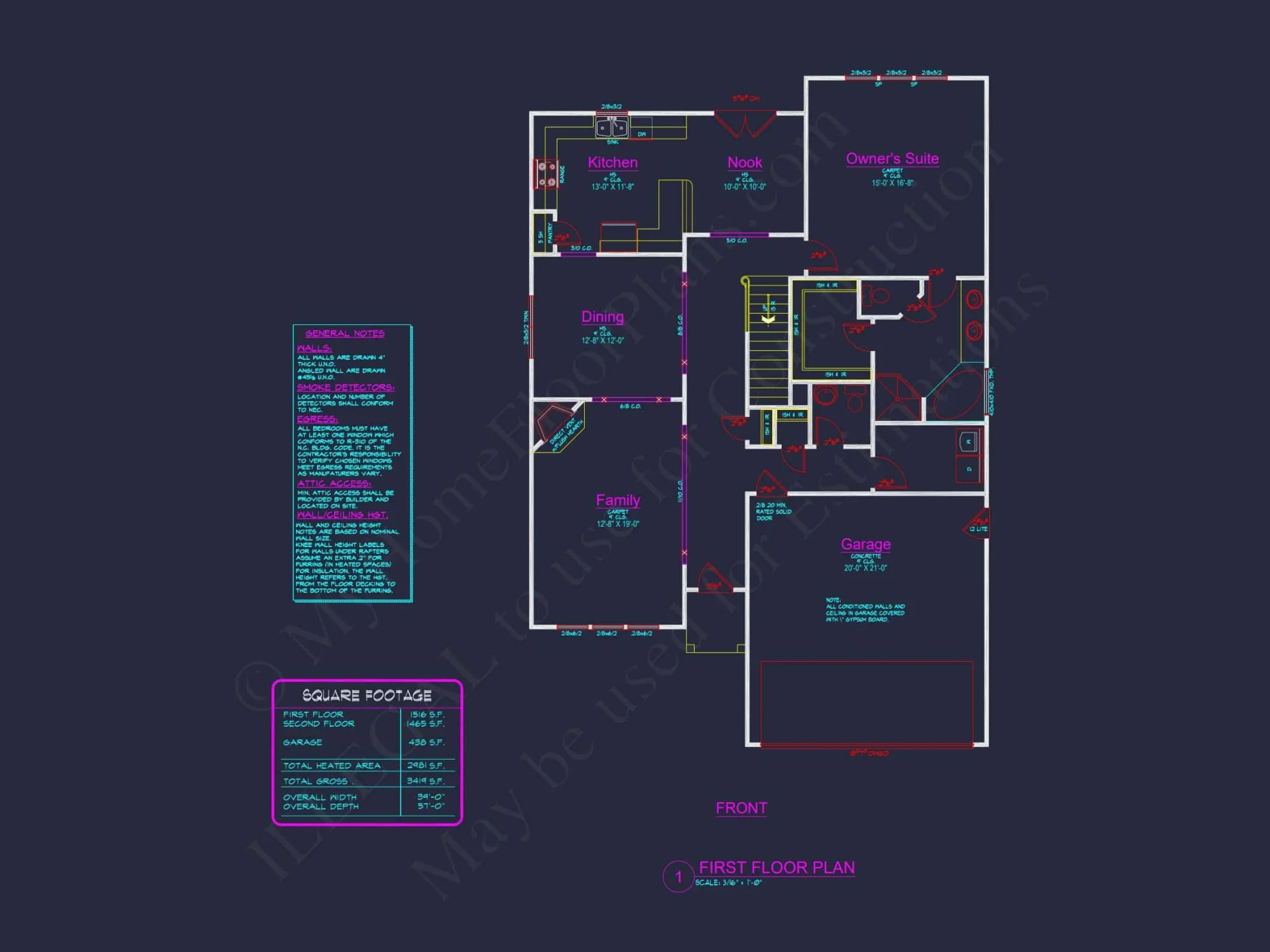 Traditional house Plan with 4 Beds, 2.5 Baths, and CAD Designs