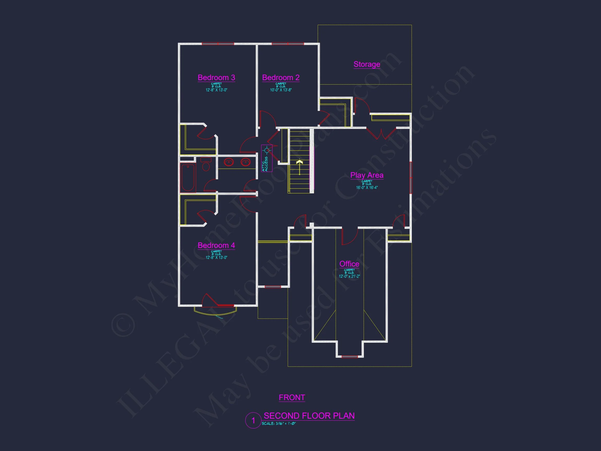 Traditional house Plan with 4 Beds, 2.5 Baths, and CAD Designs