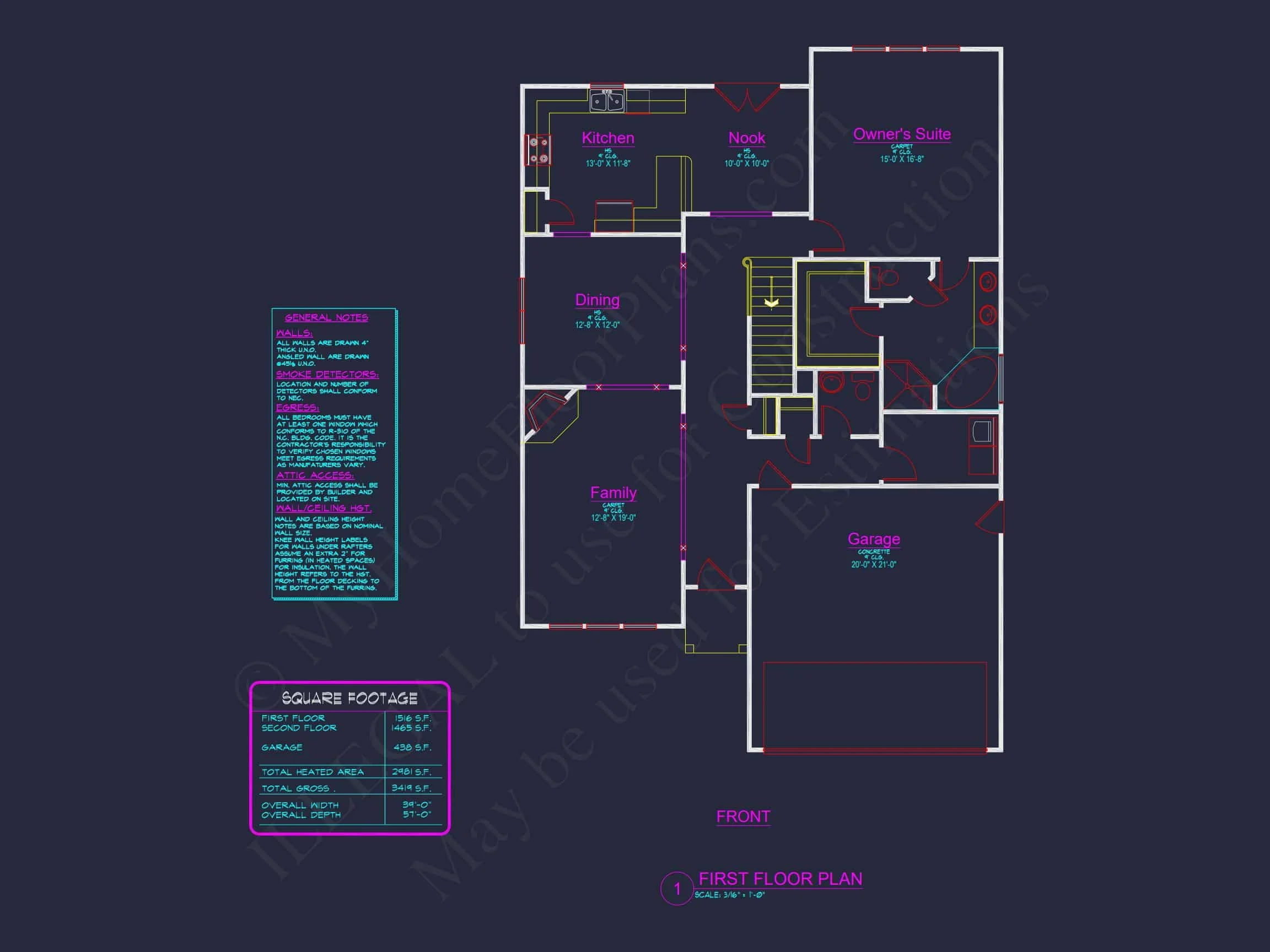 Traditional house Plan with 4 Beds, 2.5 Baths, and CAD Designs