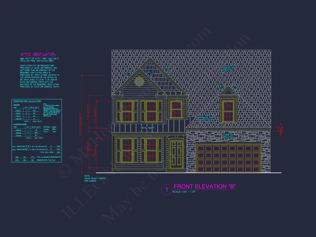 Traditional house Plan with 4 Beds, 2.5 Baths, and CAD Designs