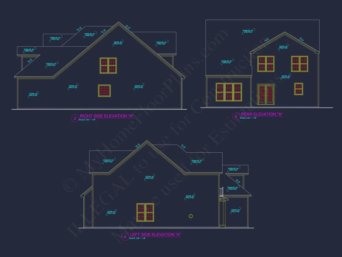 Traditional house Plan with 4 Beds, 2.5 Baths, and CAD Designs
