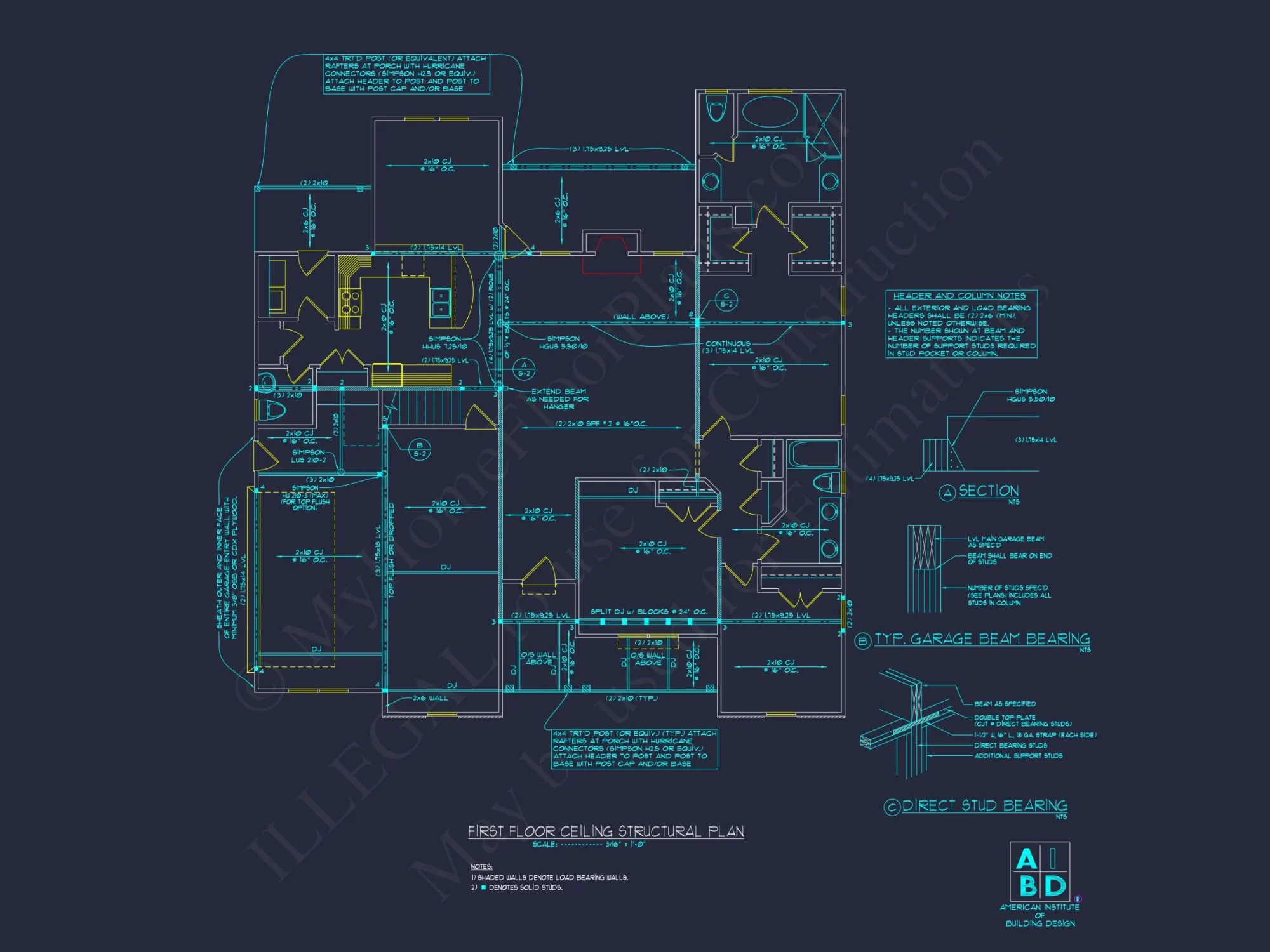 Modern Craftsman house Plan: CAD Floor Plan with 3 Bedrooms