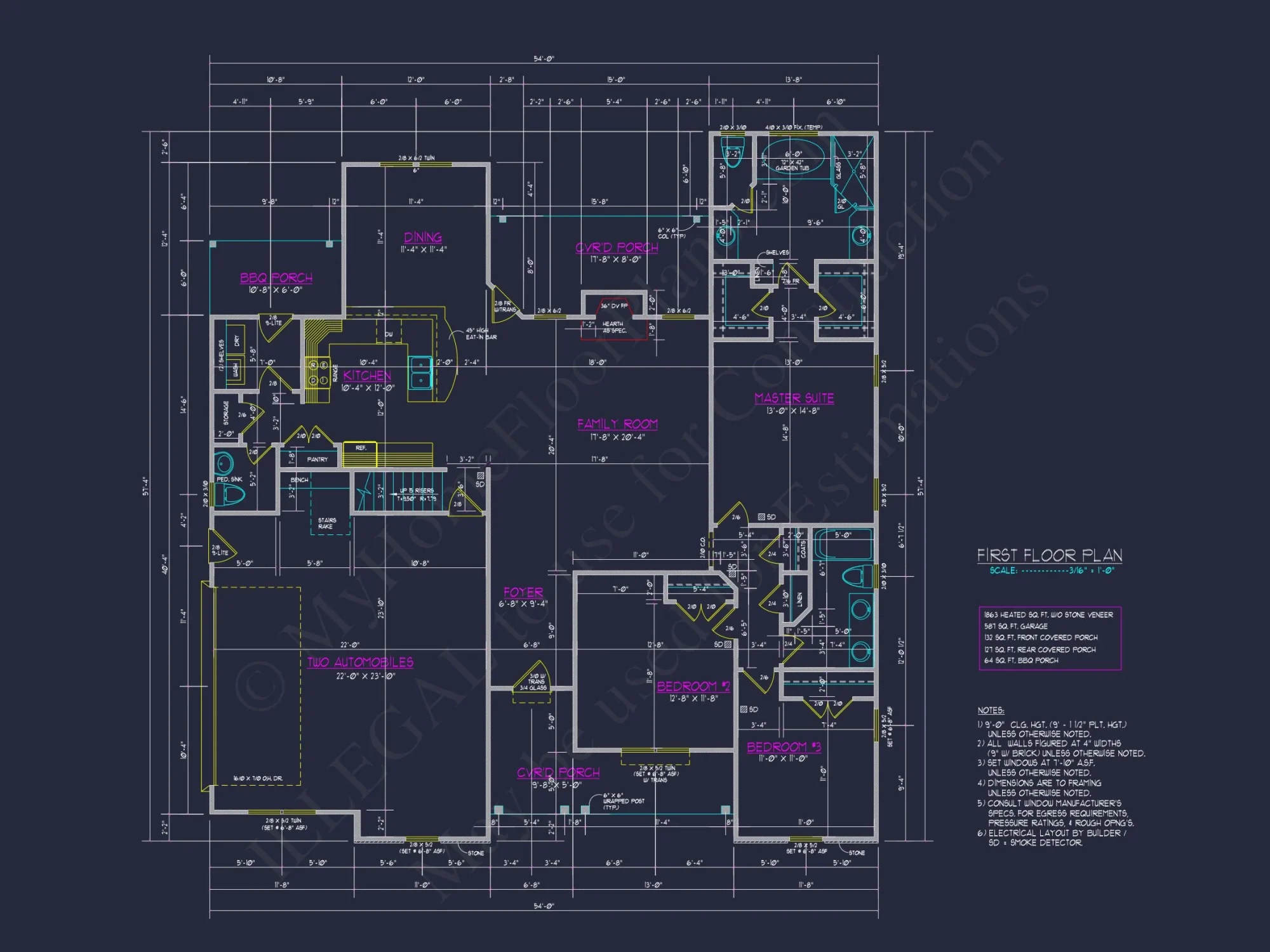 Modern Craftsman house Plan: CAD Floor Plan with 3 Bedrooms